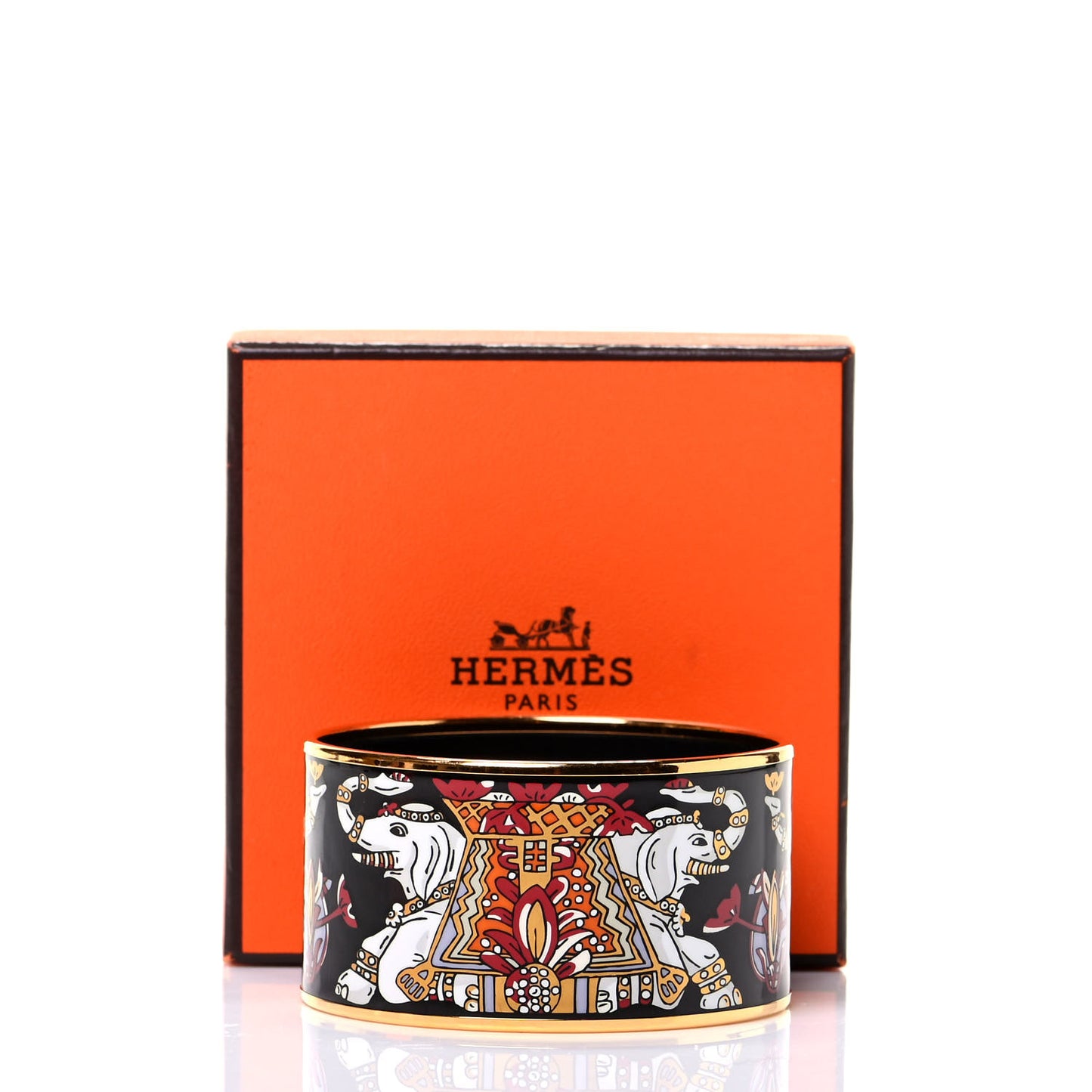 Enamel Printed Elephant Torana Extra Wide Bracelet 65 Black