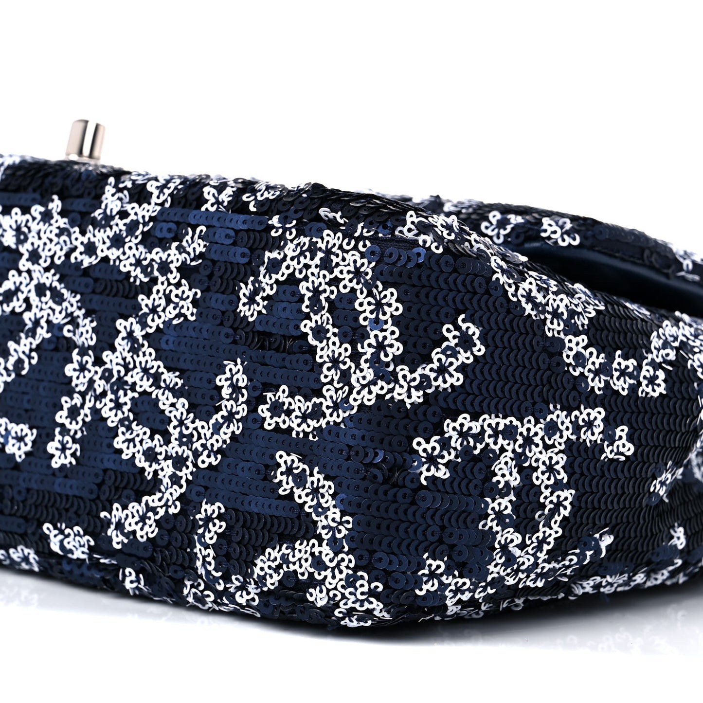 Lambskin Sequins Medium Single Flap Navy Blue White