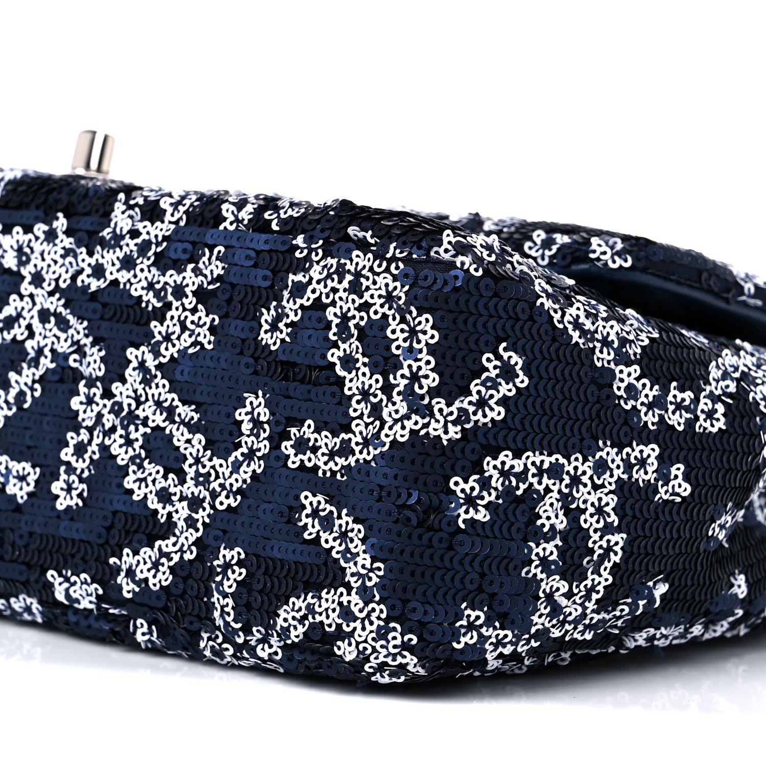 Chanel Lambskin Sequins Medium Single Flap Navy Blue White 9 of 10