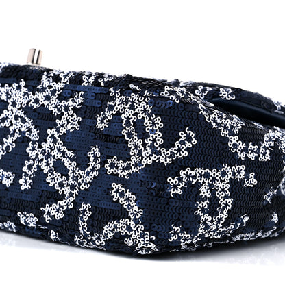 Chanel Lambskin Sequins Medium Single Flap Navy Blue White 9 of 10
