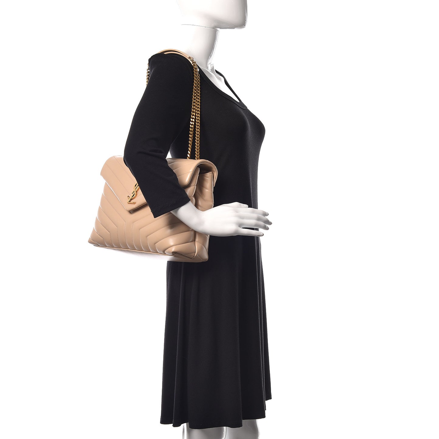 Calfskin Y Quilted Monogram Medium Loulou Chain Satchel Nude Powder