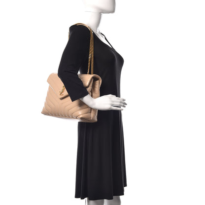 Saint Laurent Calfskin Y Quilted Monogram Medium Loulou Chain Satchel Nude Powder 2 of 11