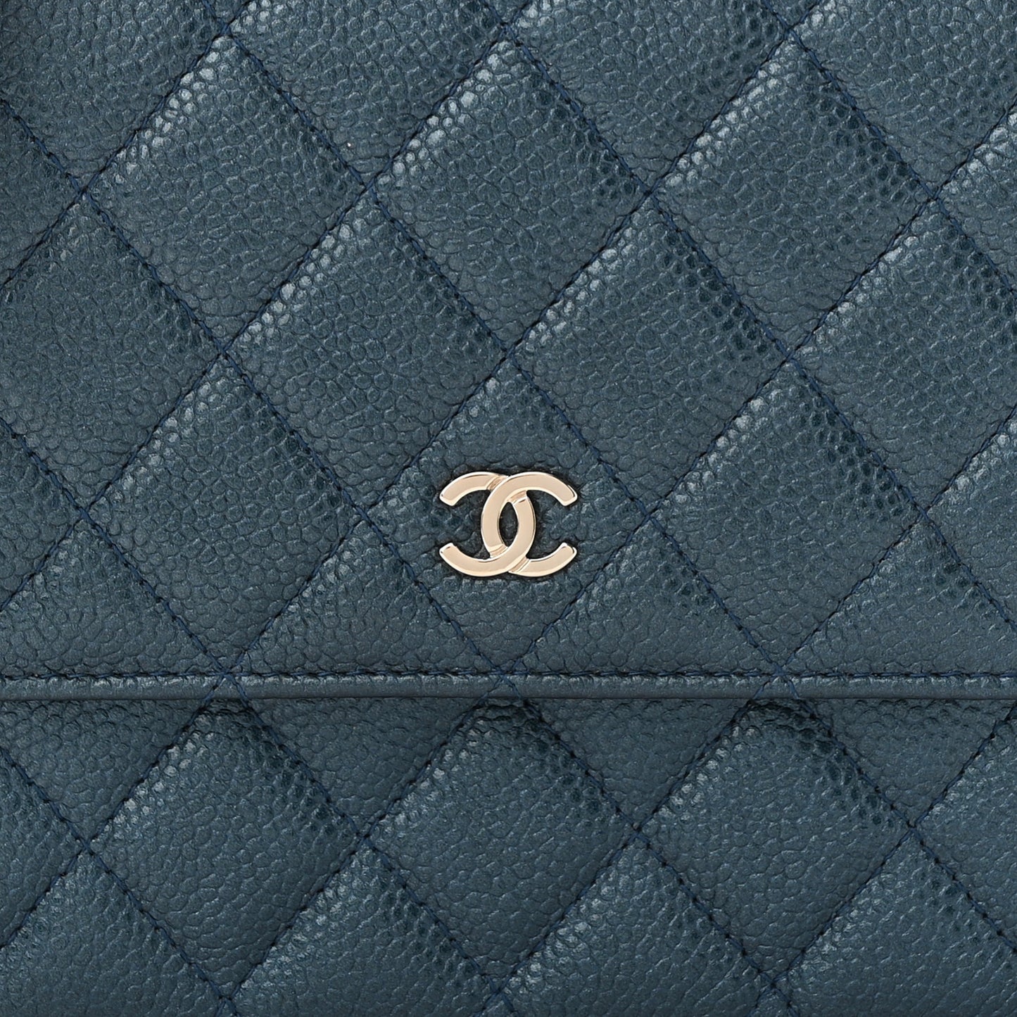 Metallic Caviar Quilted Square Wallet On Chain WOC Dark Blue