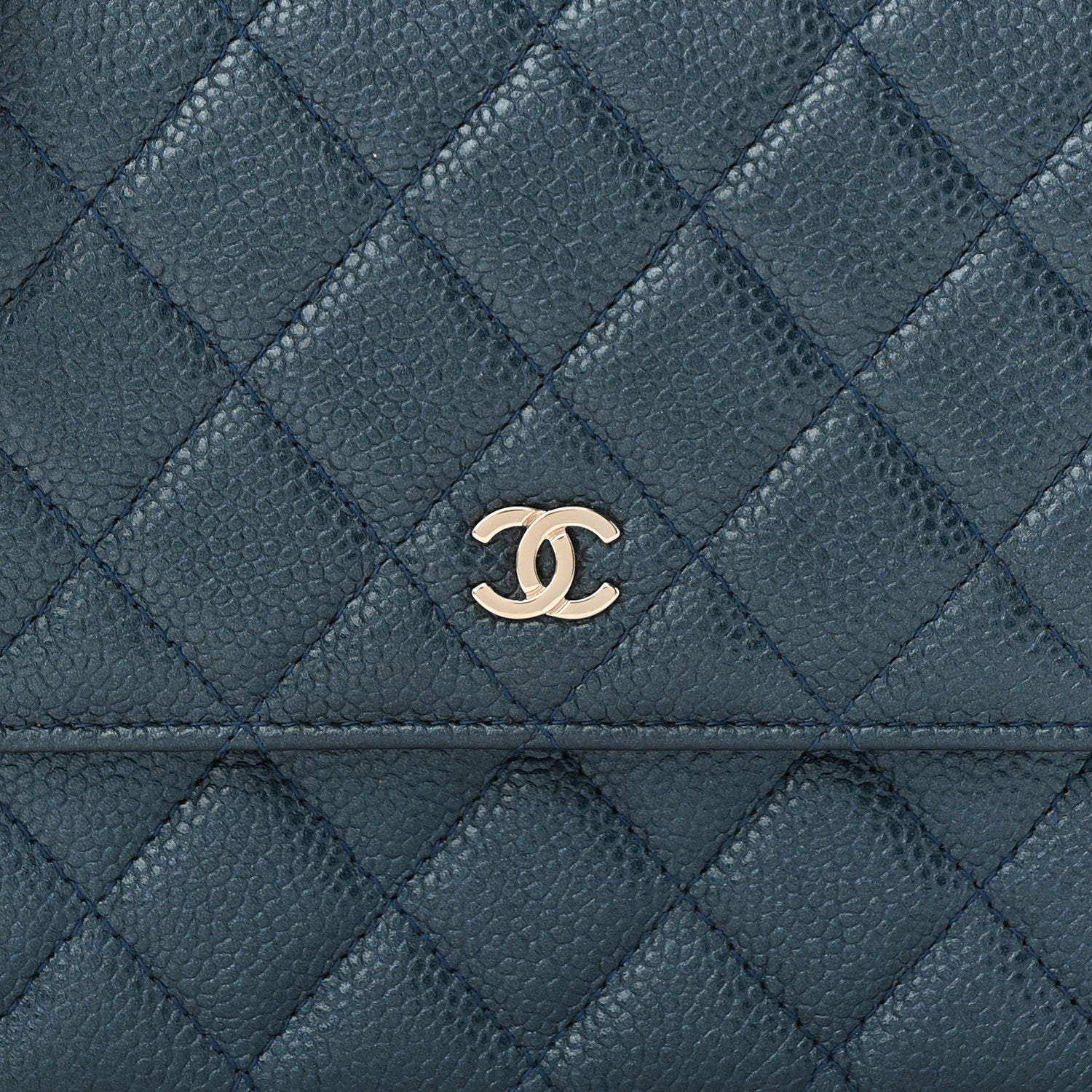 Chanel Metallic Caviar Quilted Square Wallet On Chain WOC Dark Blue 10 of 14