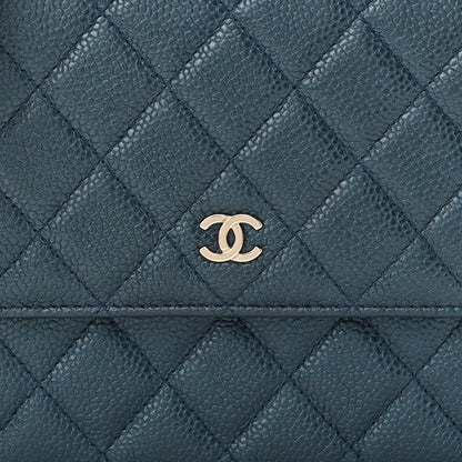 Chanel Metallic Caviar Quilted Square Wallet On Chain WOC Dark Blue 10 of 14