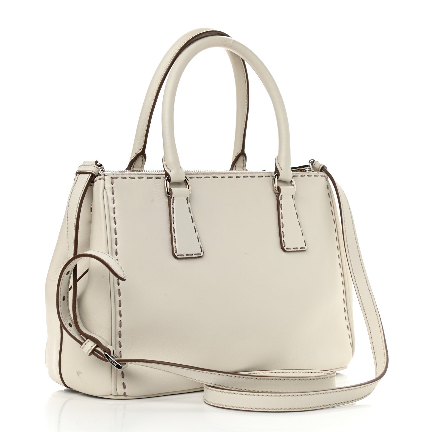 Prada City Calf Hand Stitched Small Galleria Double Zip Tote Talco 3 of 19