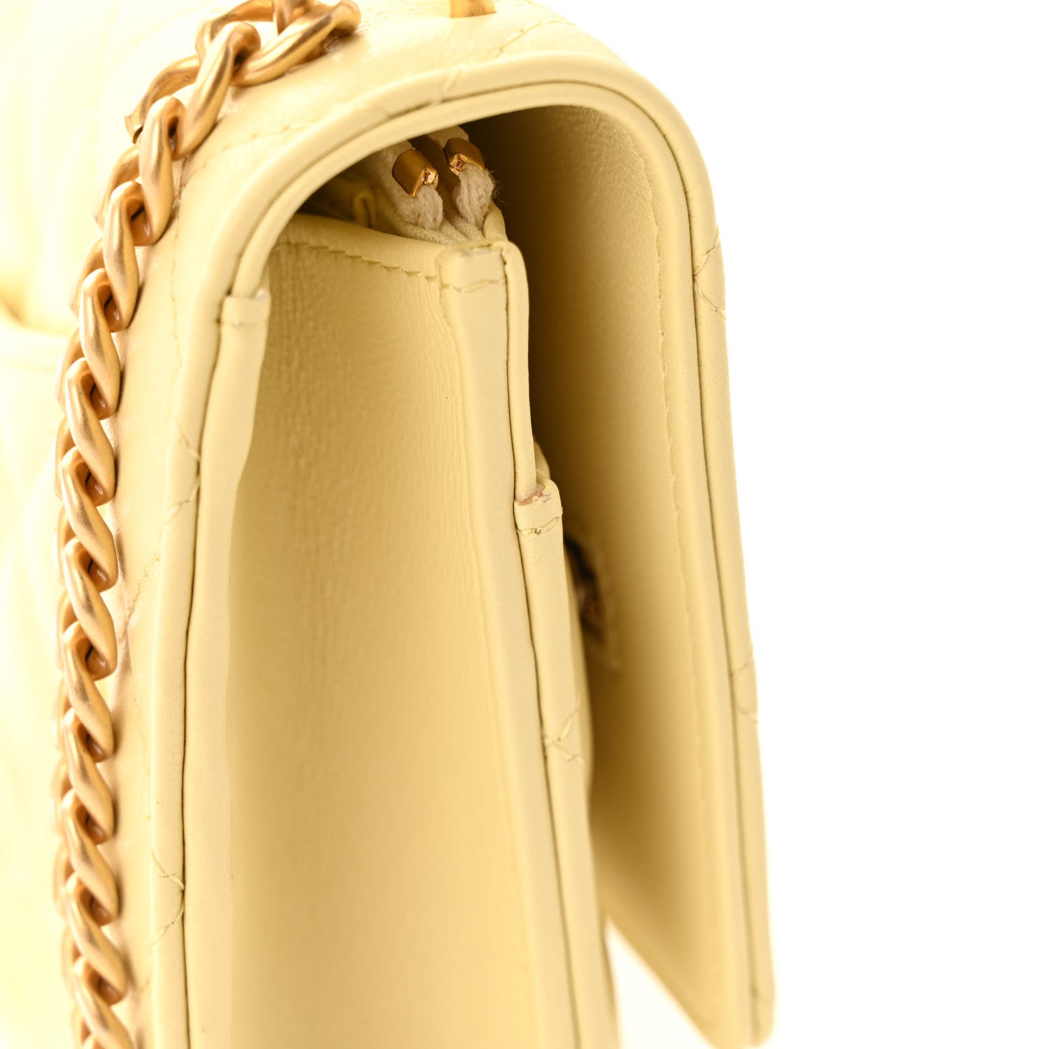 Chanel Lambskin Quilted Sweet Camellia Wallet on Chain WOC Light Yellow 13 of 14