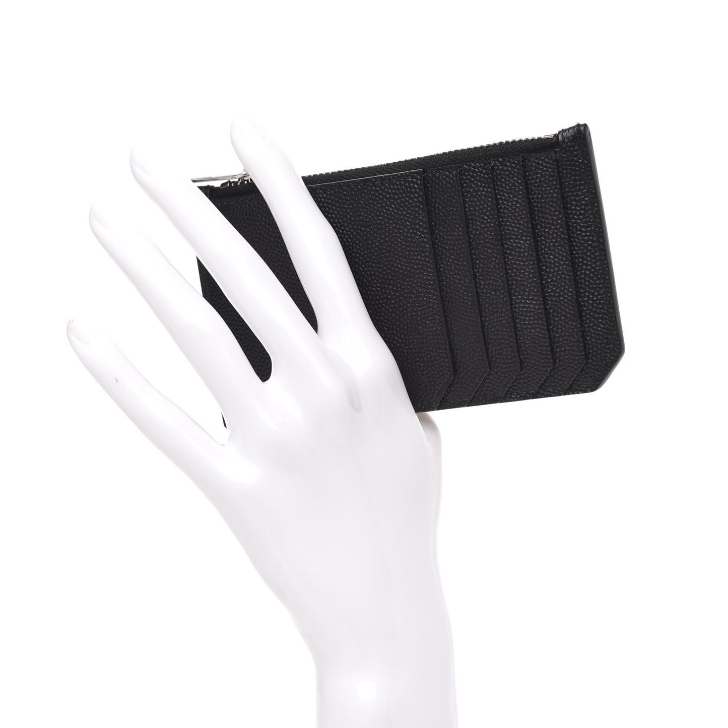 Grained Calfskin 5 Fragments Zip Pouch Card Holder Black