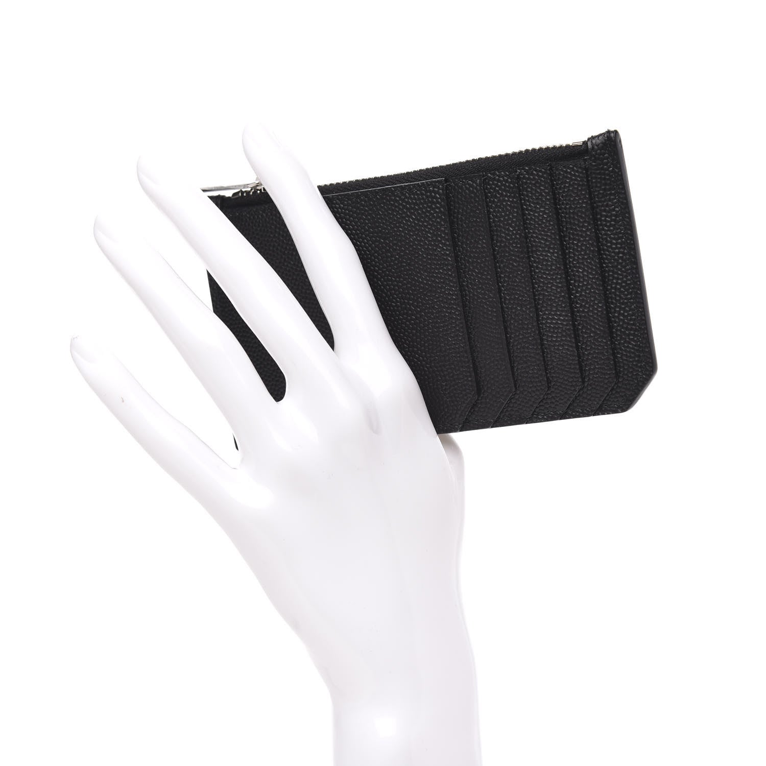 Saint Laurent Grained Calfskin 5 Fragments Zip Pouch Card Holder Black 2 of 8