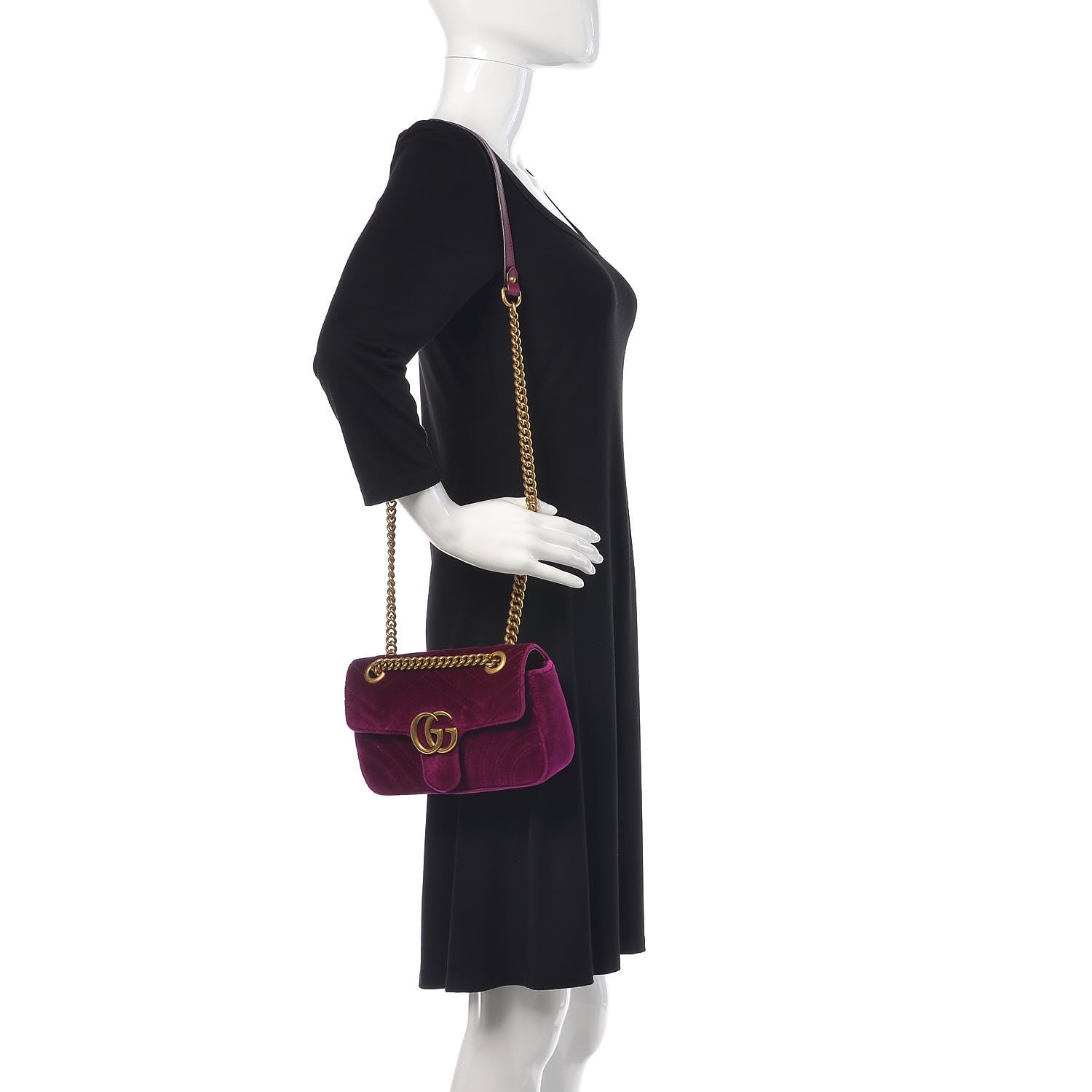 Gucci Velvet Matelasse Mini GG Marmont Shoulder Bag Fuchsia Violet Cyclamen 2 of 10