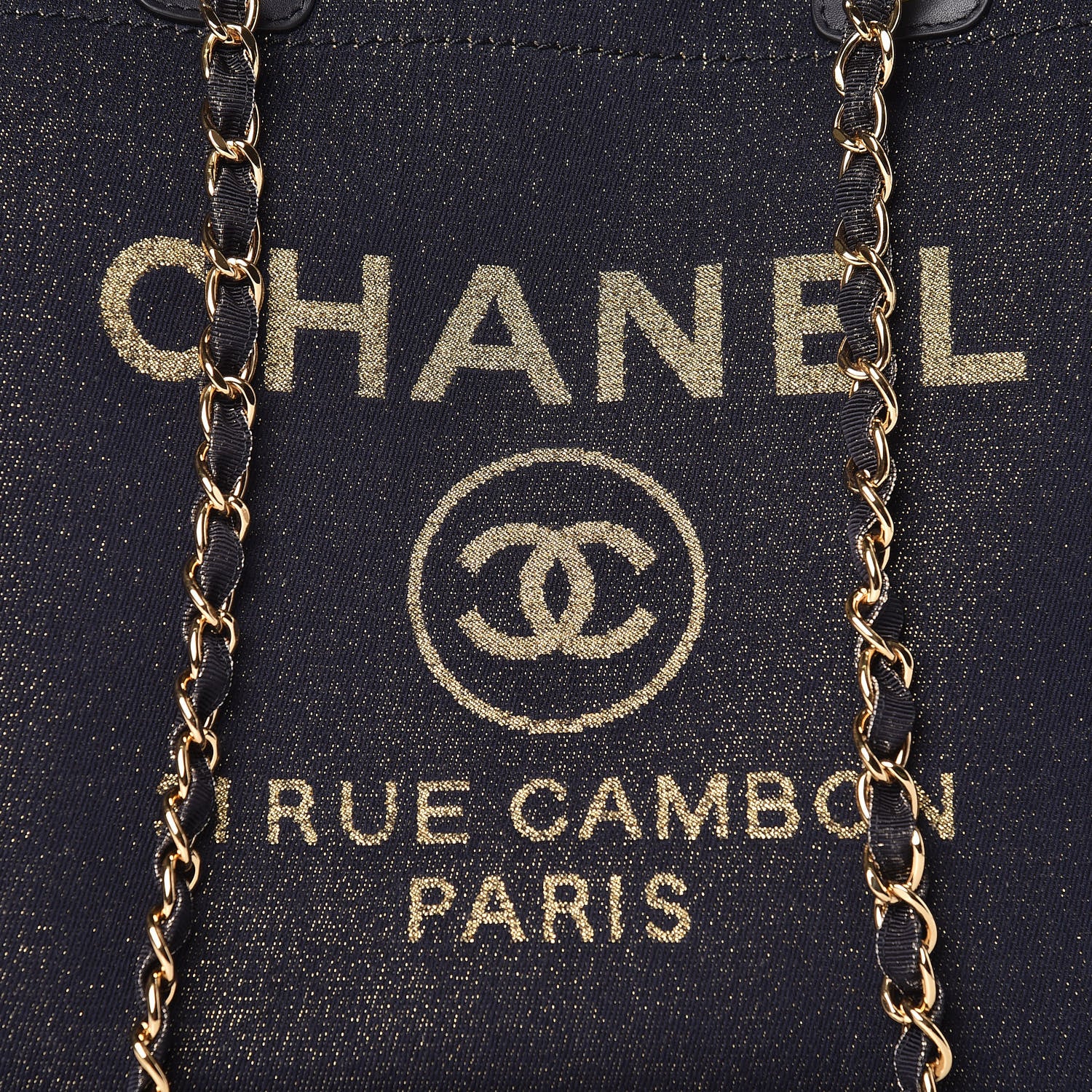 Chanel Lurex Canvas Medium Deauville Tote Navy Blue Gold 8 of 10