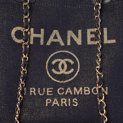 Chanel Lurex Canvas Medium Deauville Tote Navy Blue Gold 8 of 10