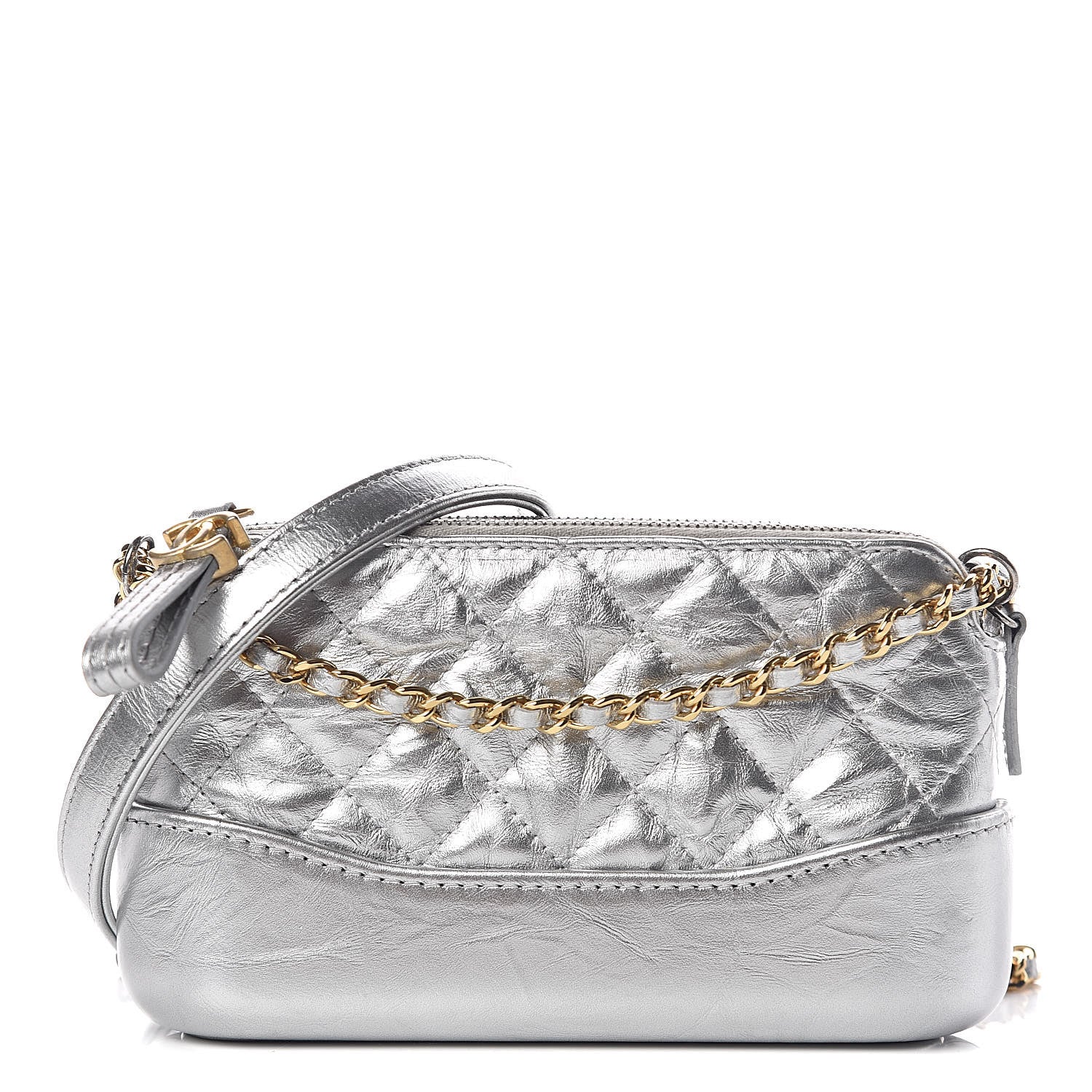 Chanel Metallic Lambskin Calfskin Quilted Small Gabrielle Clutch With Chain Silver 1 of 13