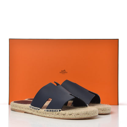 Hermes Calfskin Mens Antigua Espadrille Sandals 45 Bleu Indigo 14 of 14