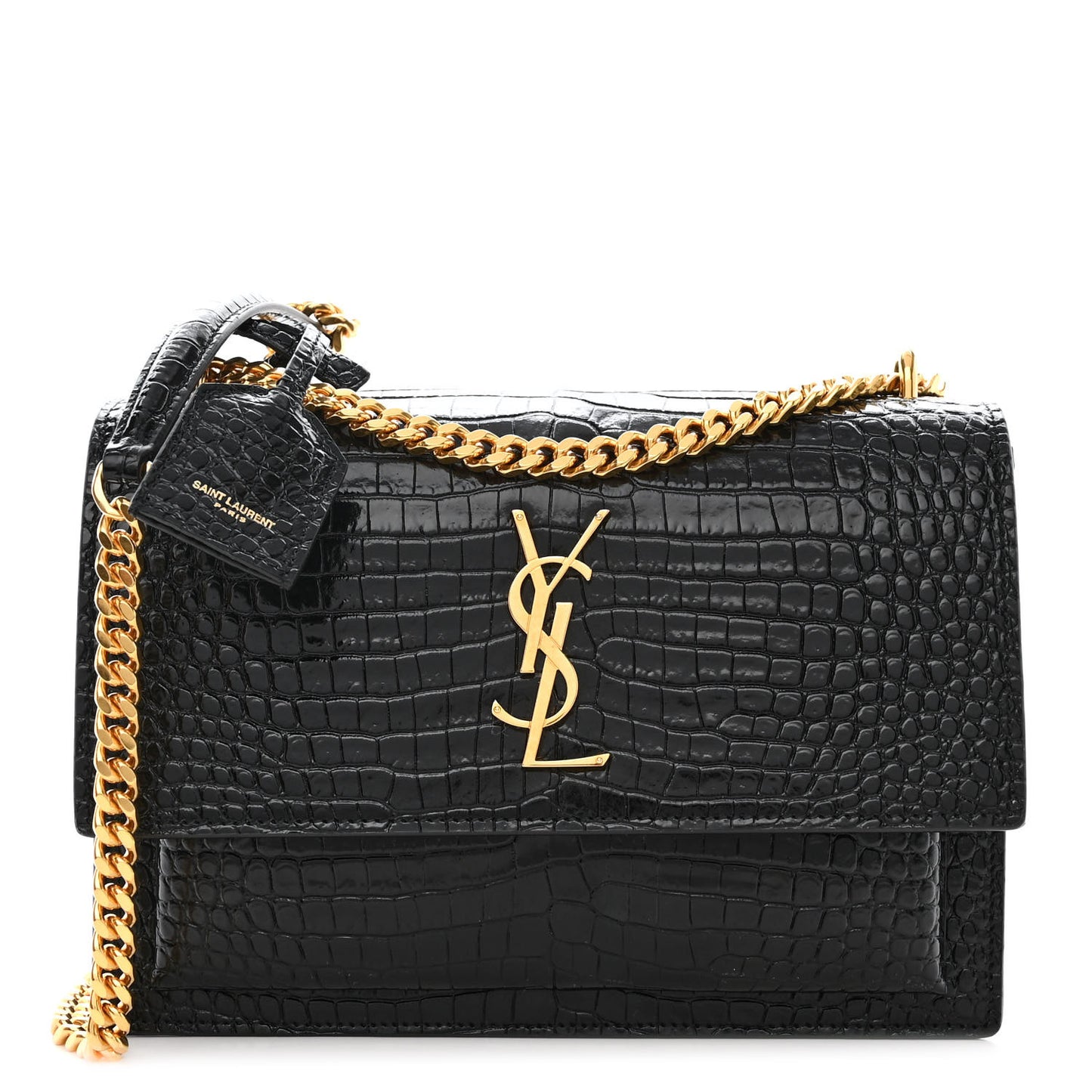 Calfskin Crocodile Embossed Medium Monogram Sunset Black