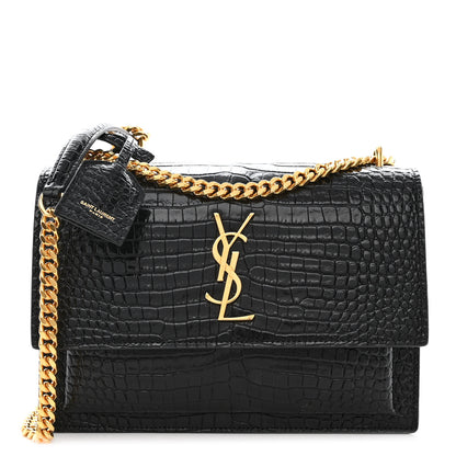 Saint Laurent Calfskin Crocodile Embossed Medium Monogram Sunset Black 1 of 10