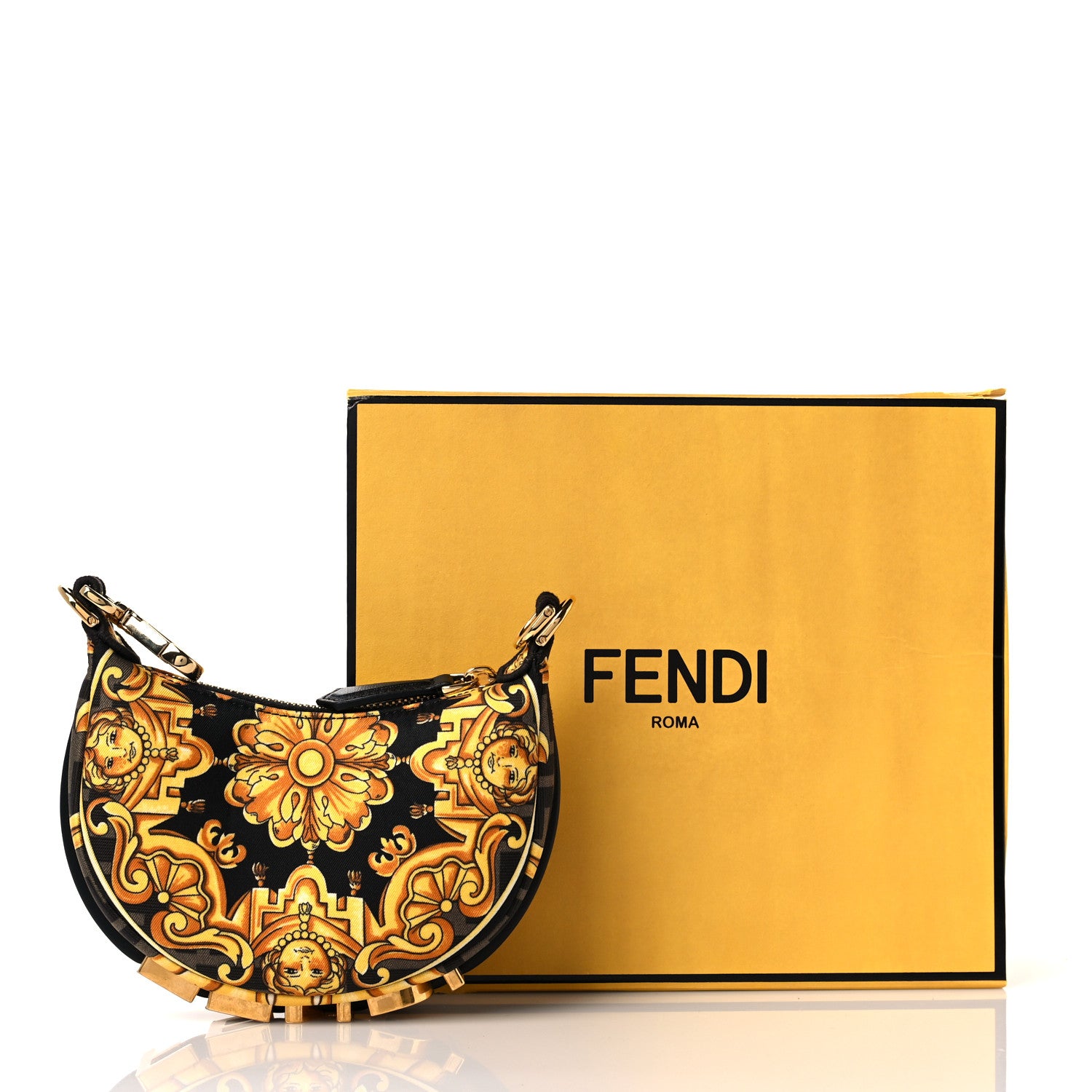 Fendi X VERSACE Silk Fendace Baroque Nano Fendigraphy Hobo Charm Black Gold 11 of 11