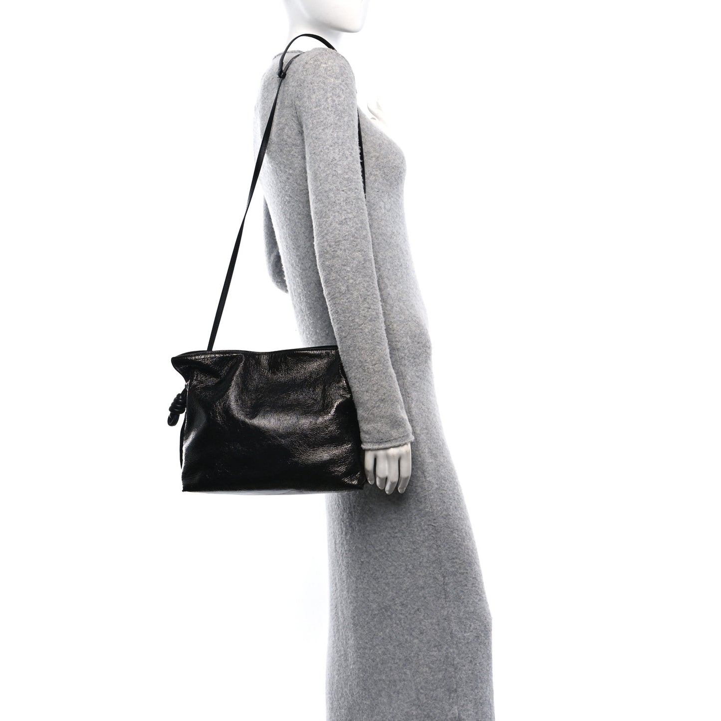 Crackle Patent Calfskin Medium Flamenco Knot Bag Black
