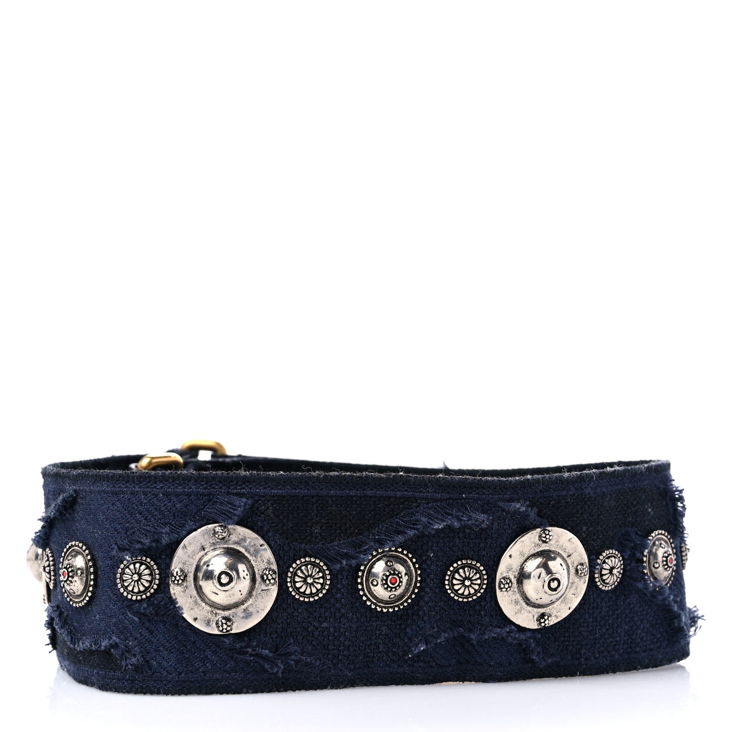 Canvas Embroidered Studded Camouflage Shoulder Strap Blue