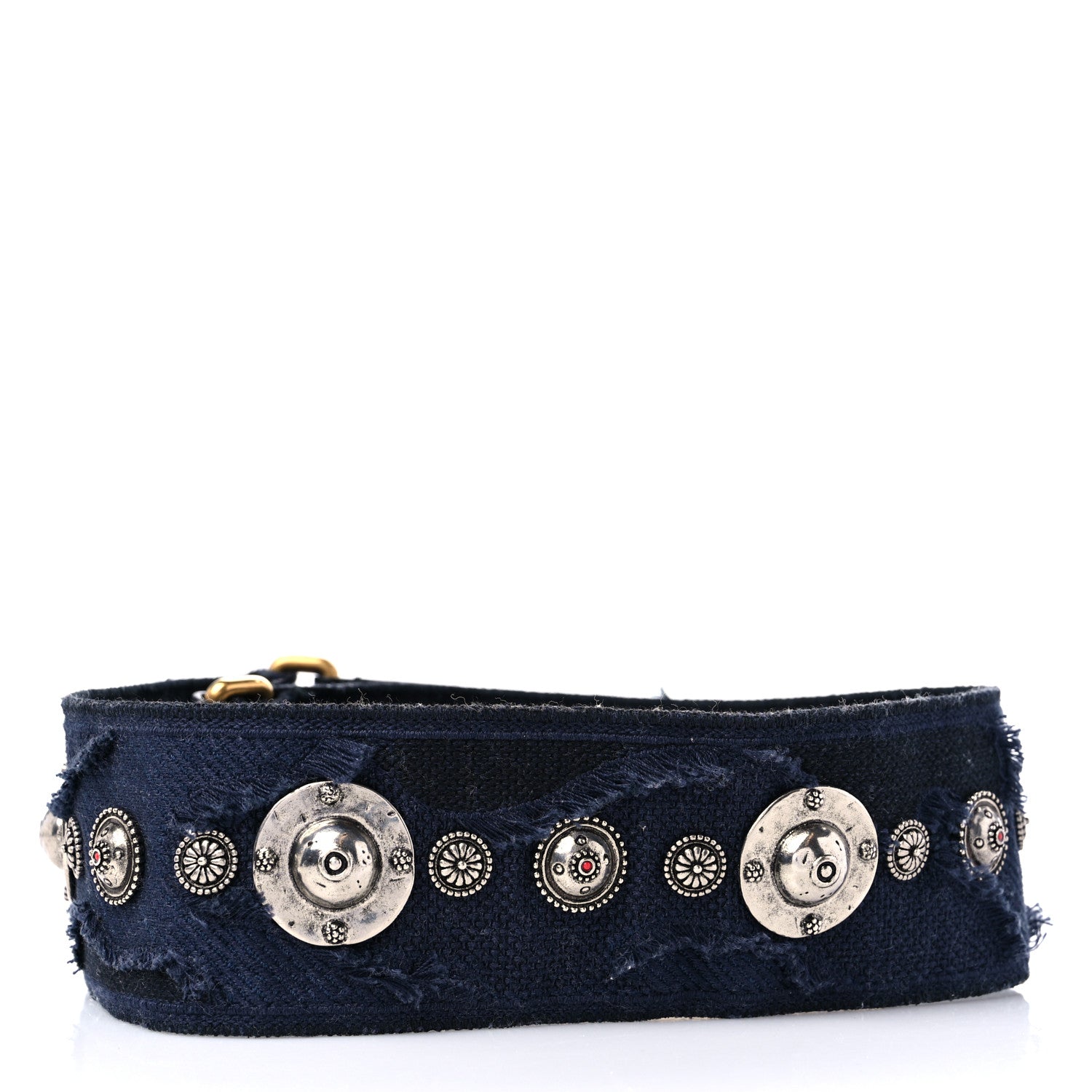 Christian Dior Canvas Embroidered Studded Camouflage Shoulder Strap Blue 2 of 4