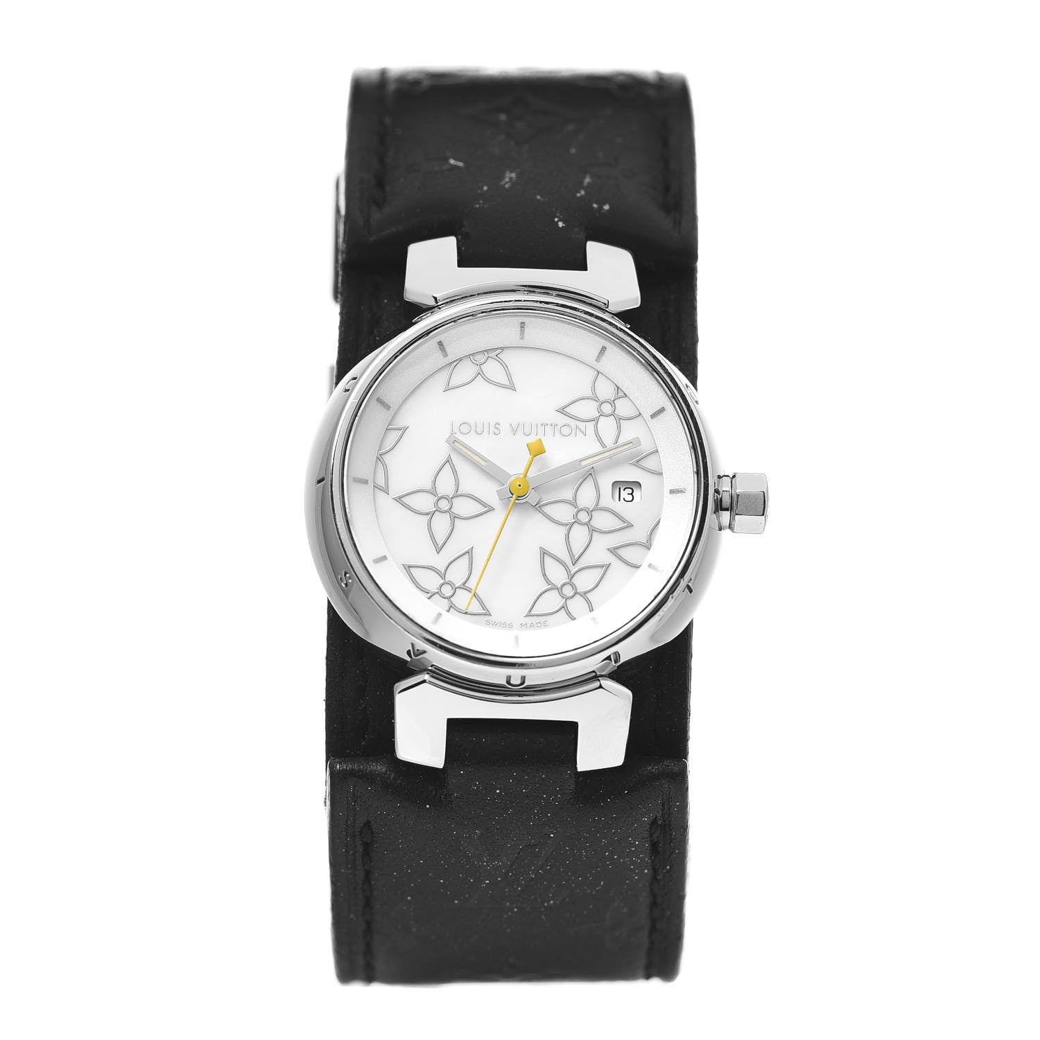 Louis Vuitton Stainless Steel Calfskin Mother of Pearl 28mm Tambour Quartz Watch 1 of 8