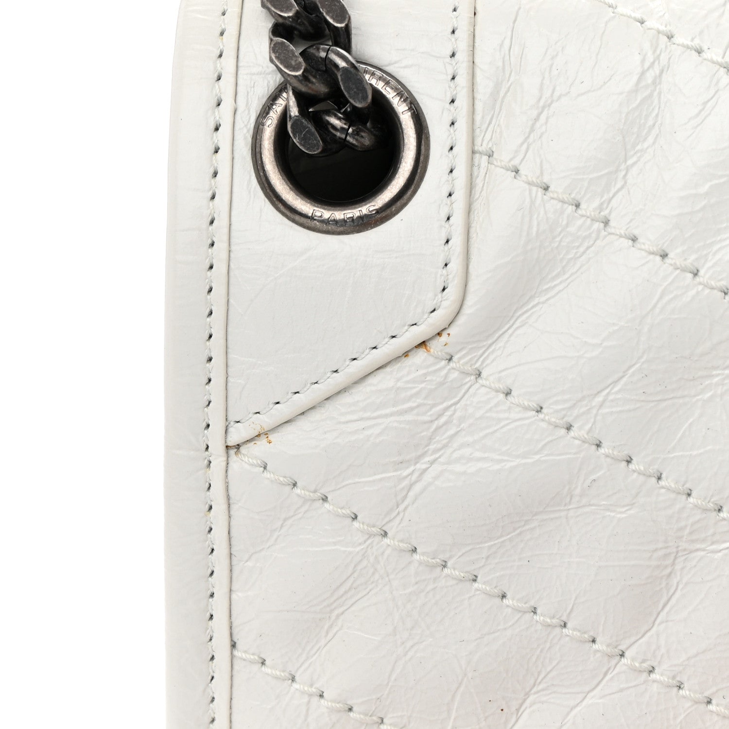 Saint Laurent Crinkled Calfskin Matelasse Monogram Medium Niki Chain Satchel Dirty White 14 of 16