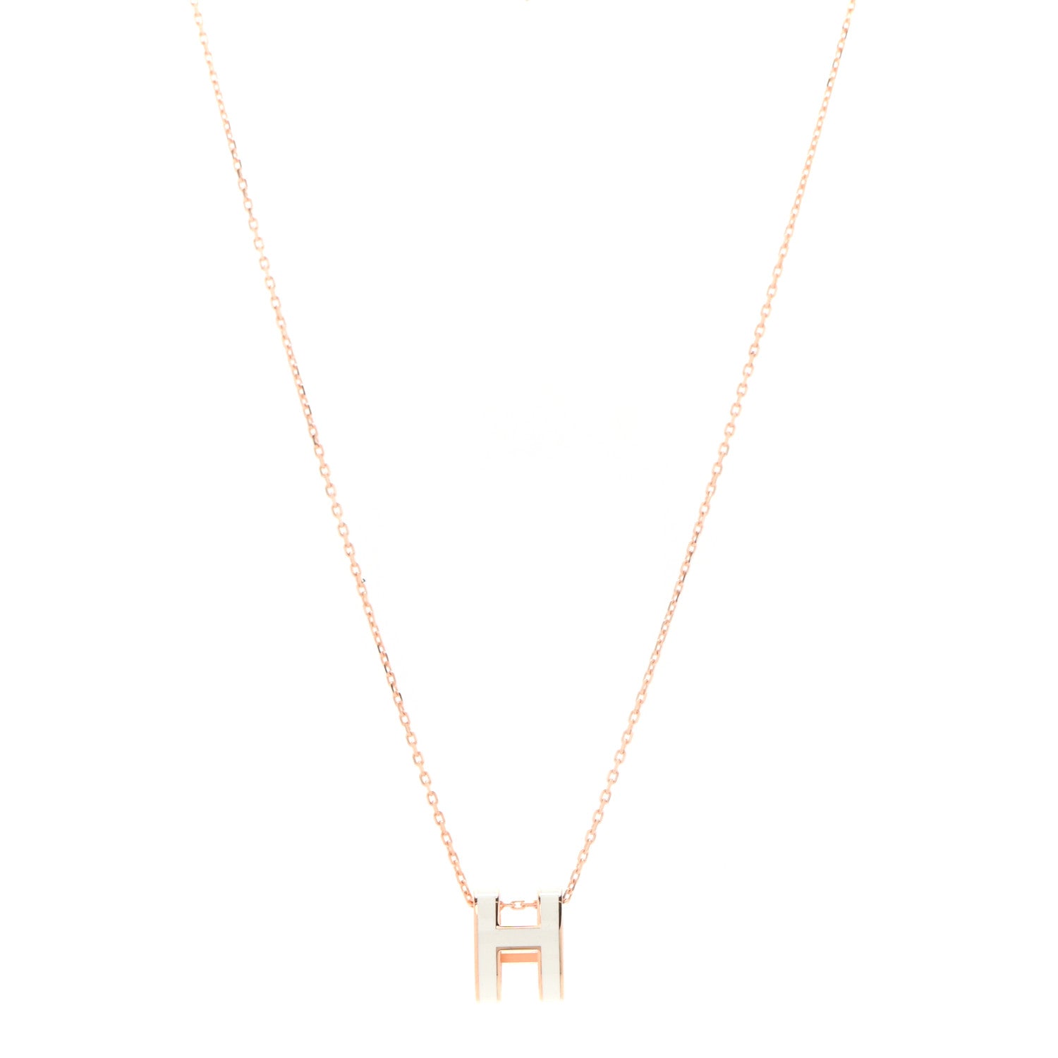 Hermes Lacquered Rose Gold Pop H Pendant Necklace White 1 of 5