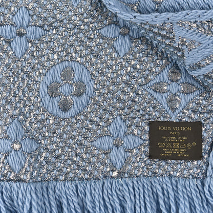 Louis Vuitton Wool Silk Logomania Shine Scarf Blue 3 of 3