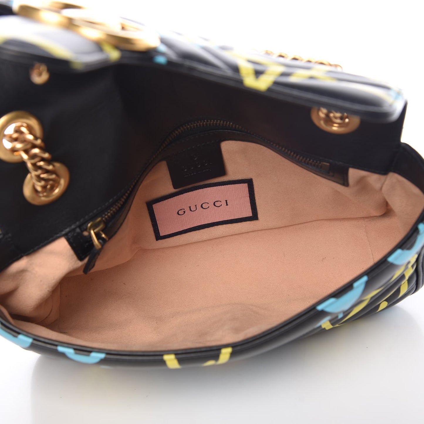 Calfskin Matelasse GucciGhost Small GG Marmont Shoulder Bag Black New Acquamarine