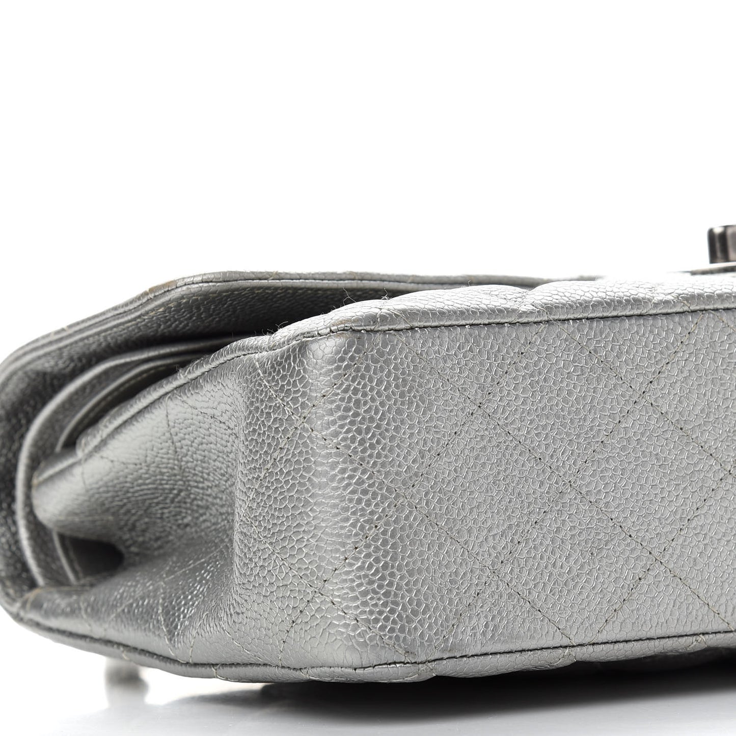 Metallic Caviar Quilted Medium Double Flap Silver