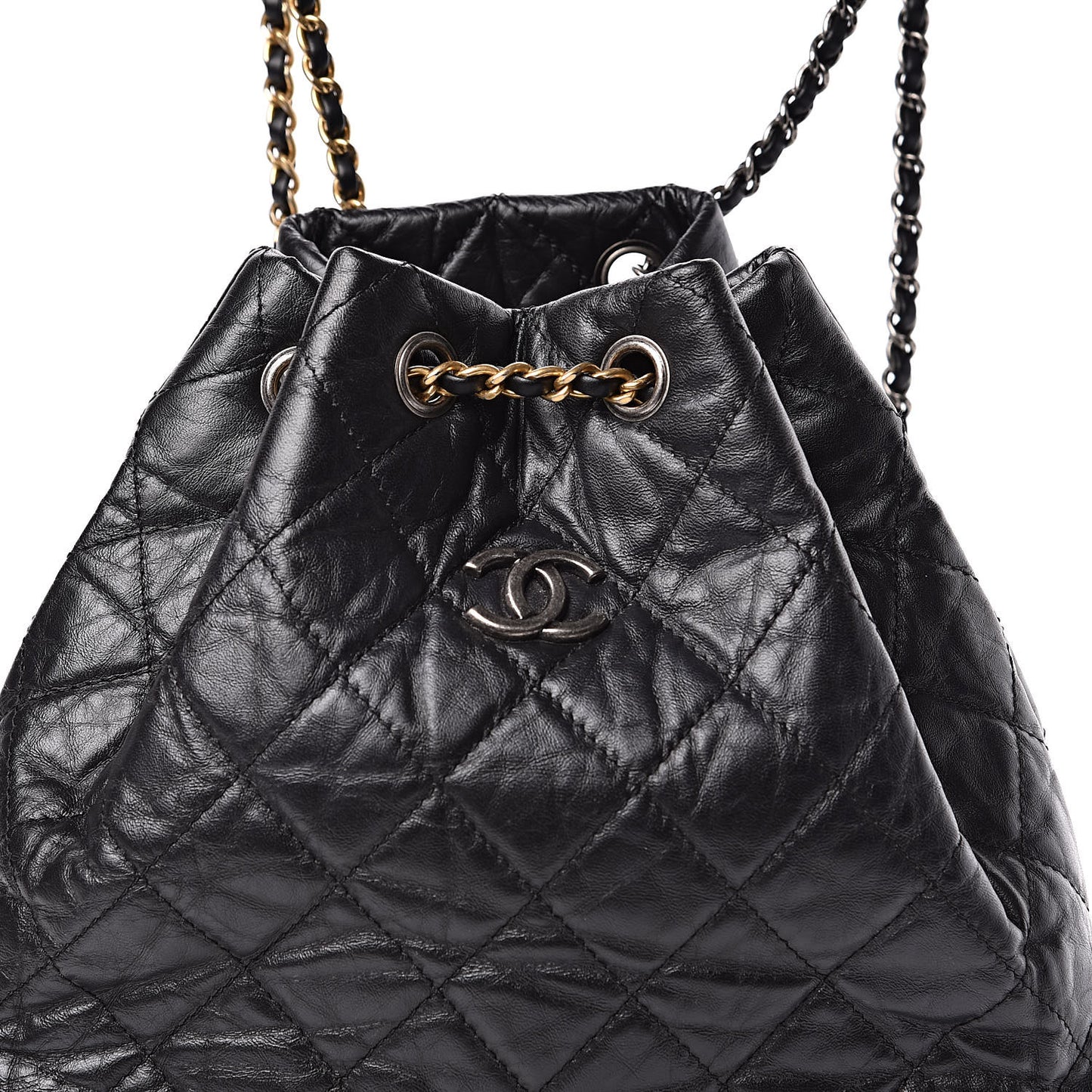 Aged Calfskin Quilted Gabrielle Backpack Black