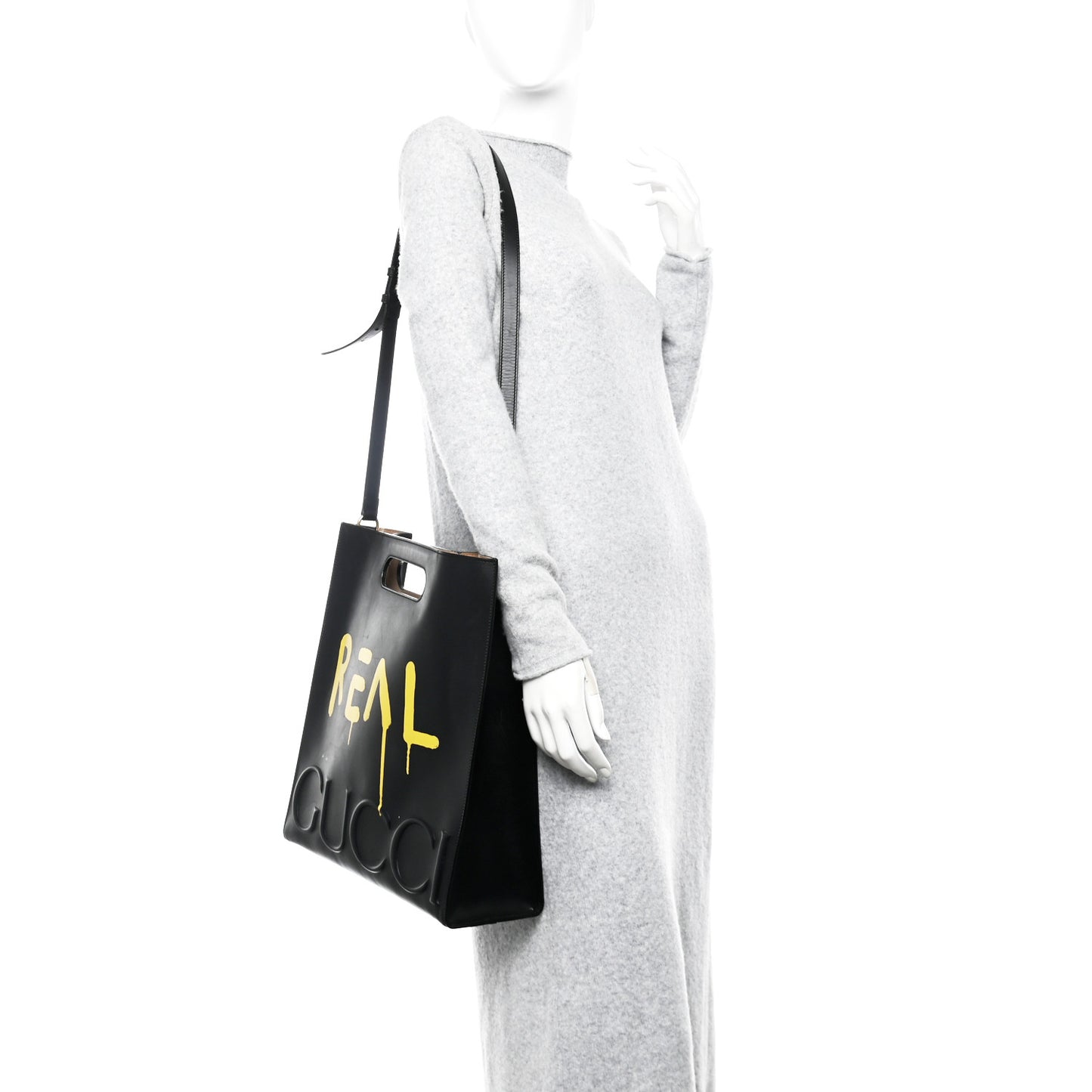 Calfskin GucciGhost Real Medium XL Tote Black Yellow