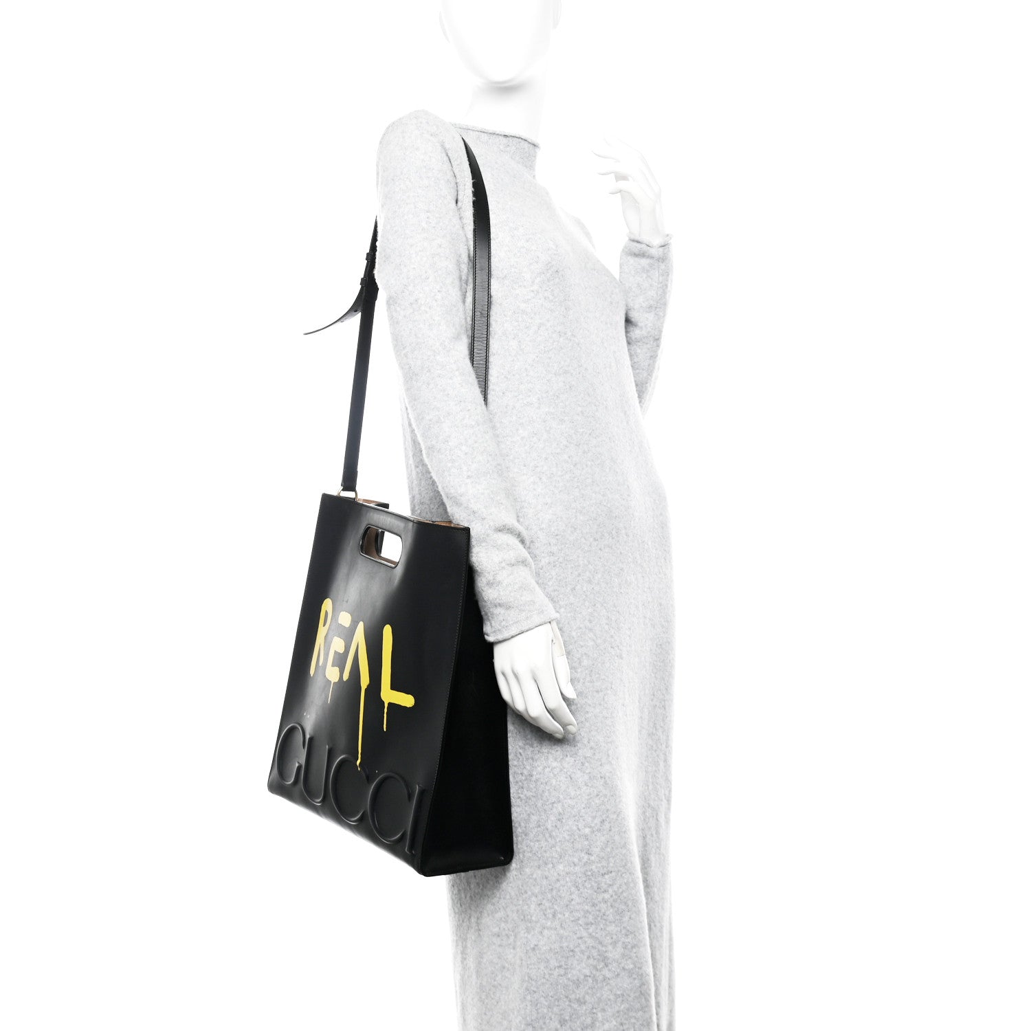 Gucci Calfskin GucciGhost Real Medium XL Tote Black Yellow 2 of 11