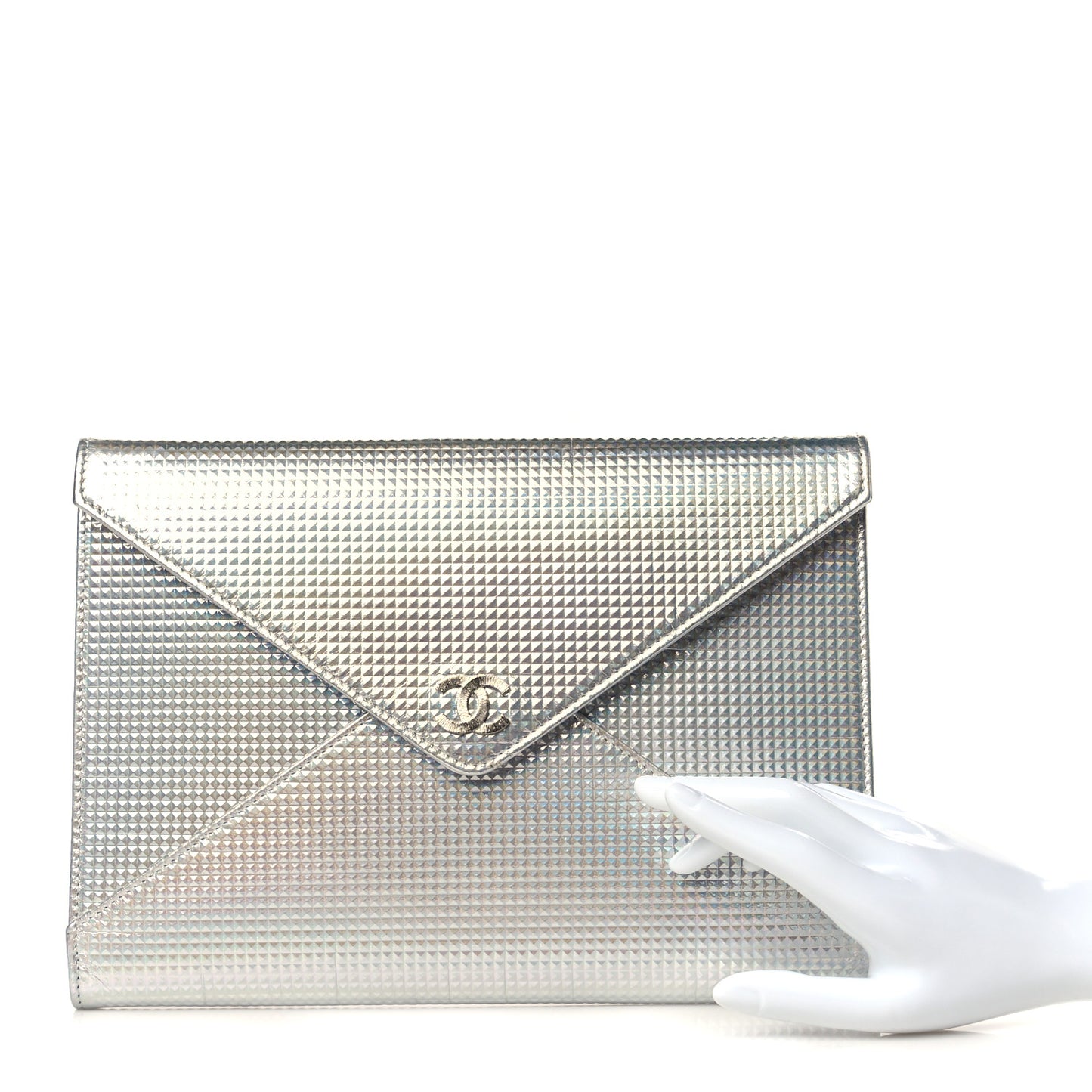 Metallic Lambskin Embossed Envelope Clutch Silver