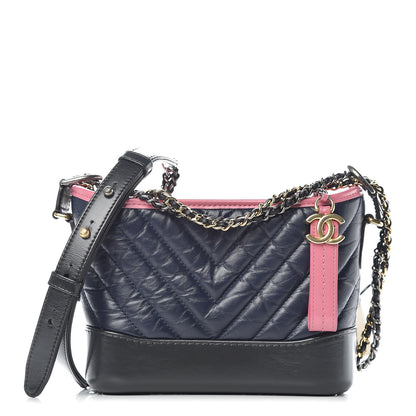 Chanel Aged Calfskin Chevron Quilted Small Gabrielle Hobo Dark Pink Navy 1 of 12