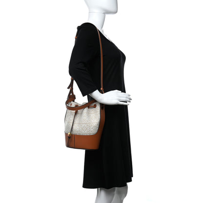 Loewe Calfskin Jacquard Linen Anagram Embroidered Small Balloon Bucket Bag Ecru Tan 2 of 8