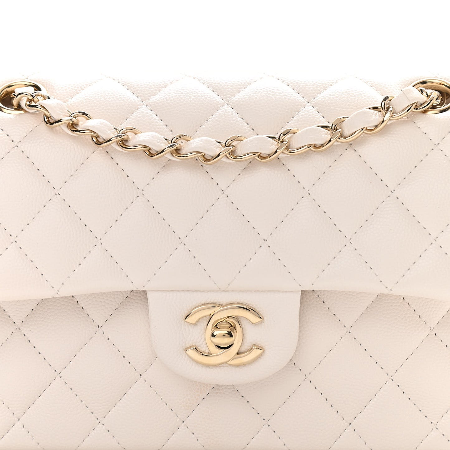 Caviar Quilted Small Double Flap Ivory