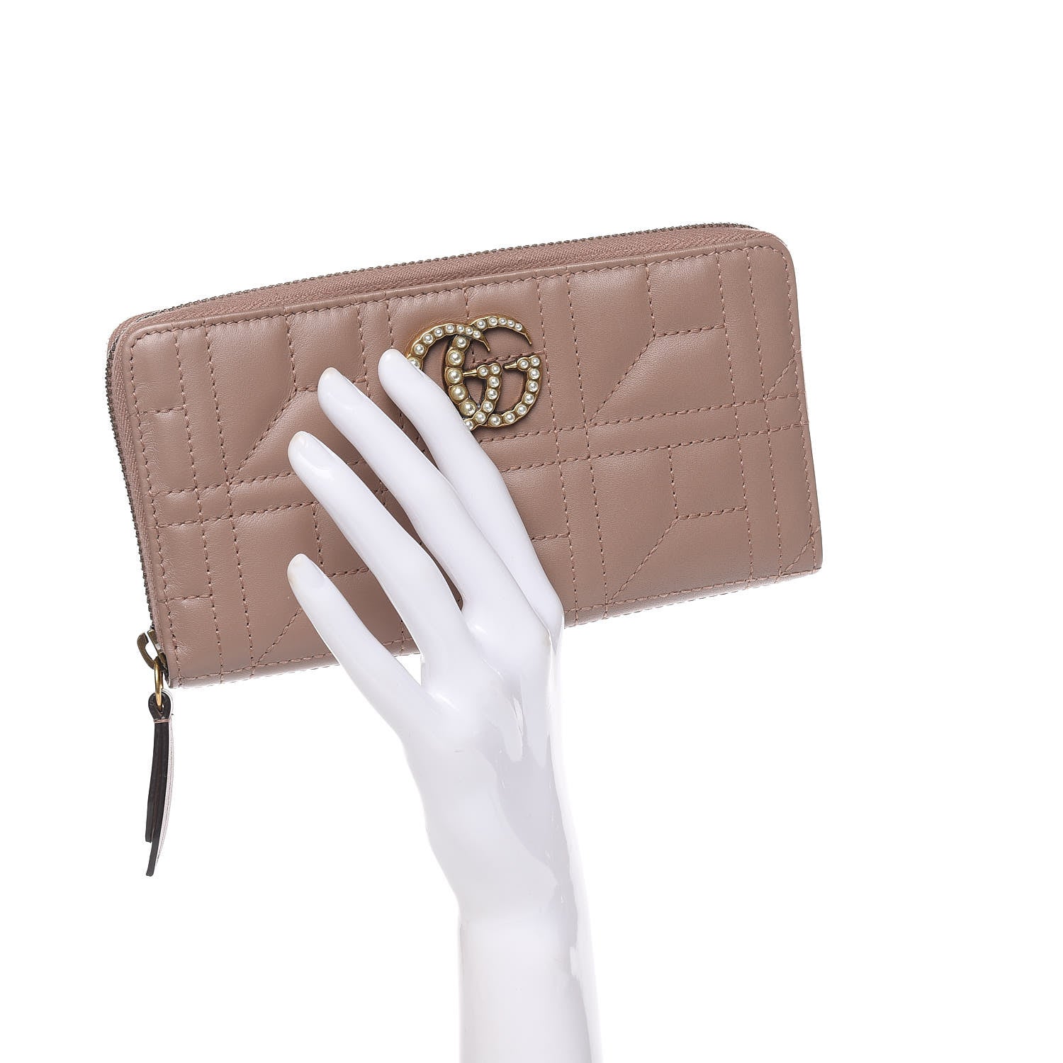 Gucci Calfskin Matelasse Pearly GG Marmont Zip Around Wallet Porcelain Rose 2 of 8