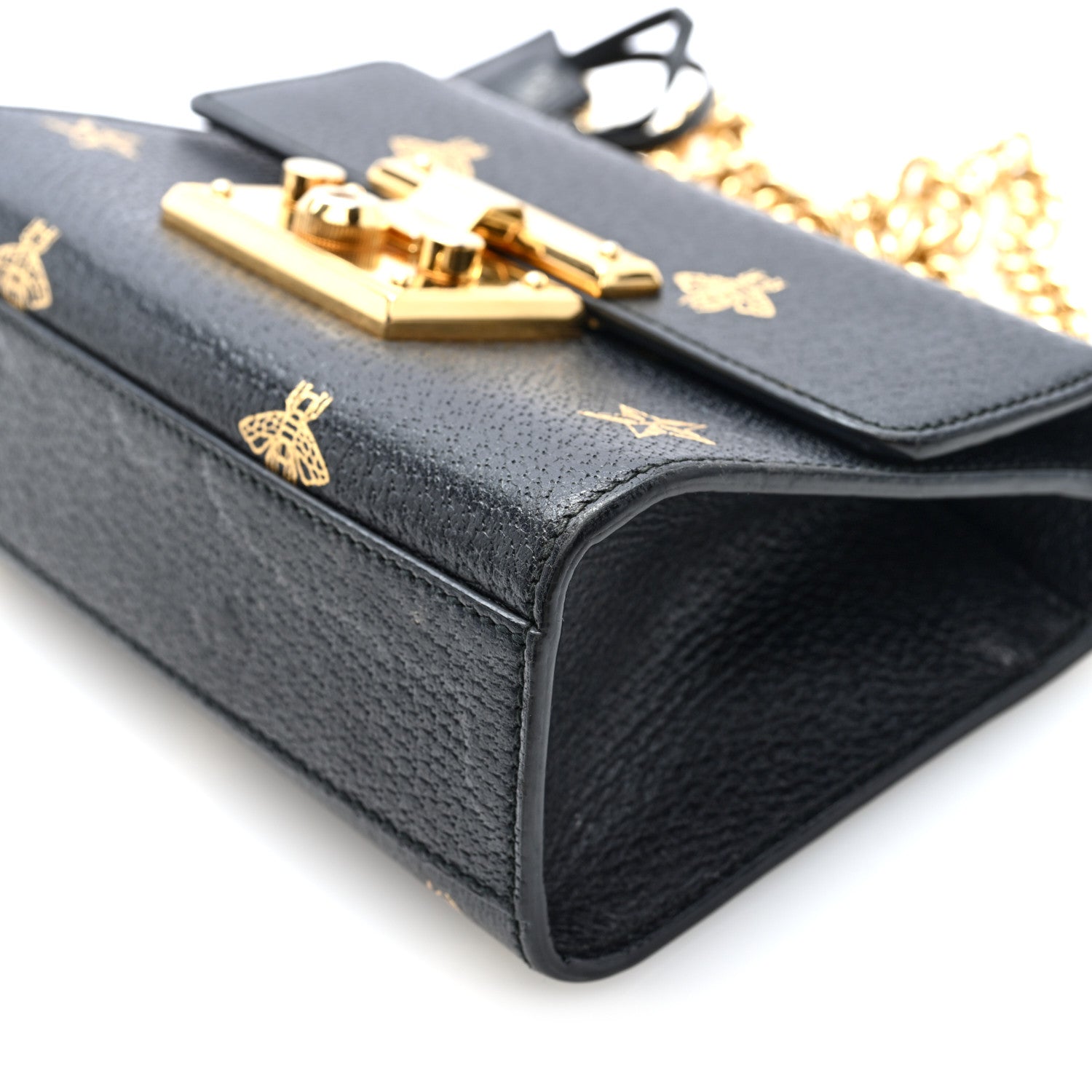 Gucci Grained Calfskin Bee Star Small Padlock Shoulder Bag Black 9 of 9