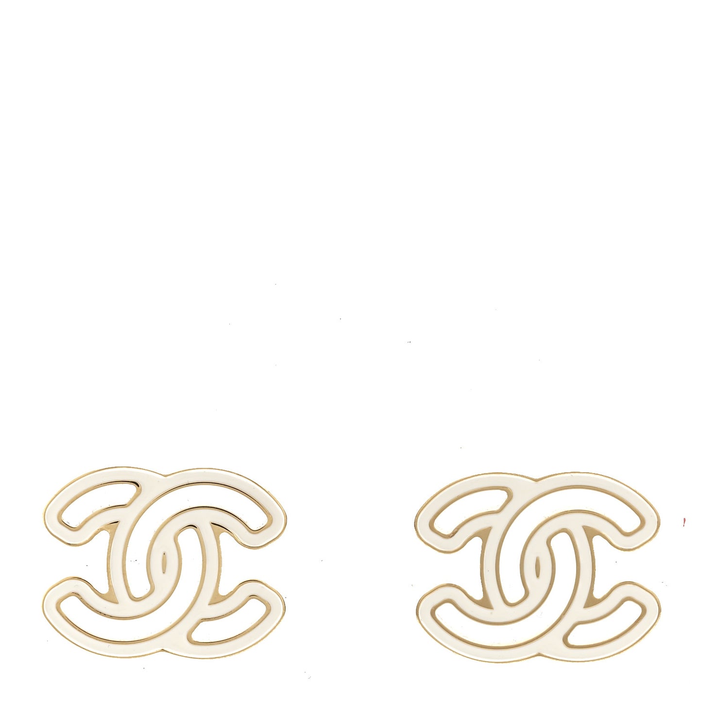 Metal Enamel CC Earrings Gold White