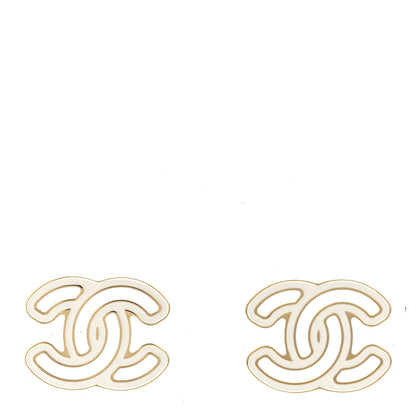 Chanel Metal Enamel CC Earrings Gold White 1 of 5