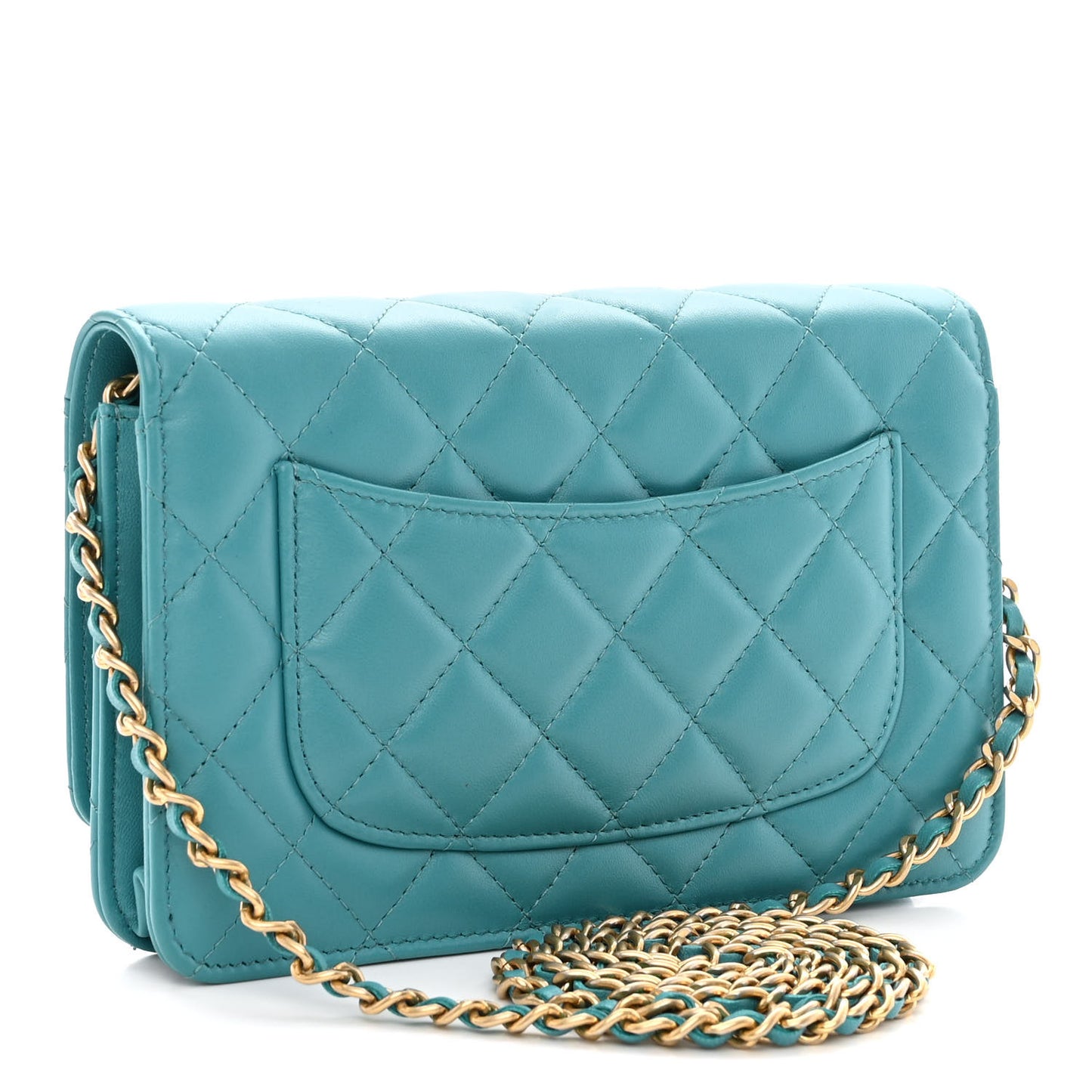 Lambskin Gripoix Quilted Wallet On Chain WOC Turquoise