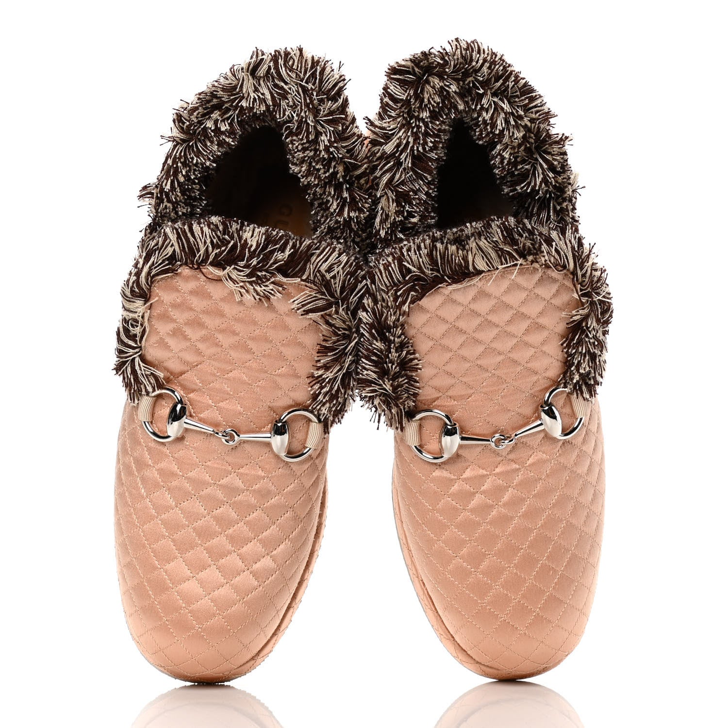 Gucci Satin Quilted Womens Fria Horsebit Loafers 35.5 Apricot Beige 5 of 10