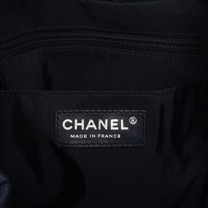 Chanel Deerskin Chevron Medium CC Chain Bucket Drawstring Bag Navy Blue 7 of 10