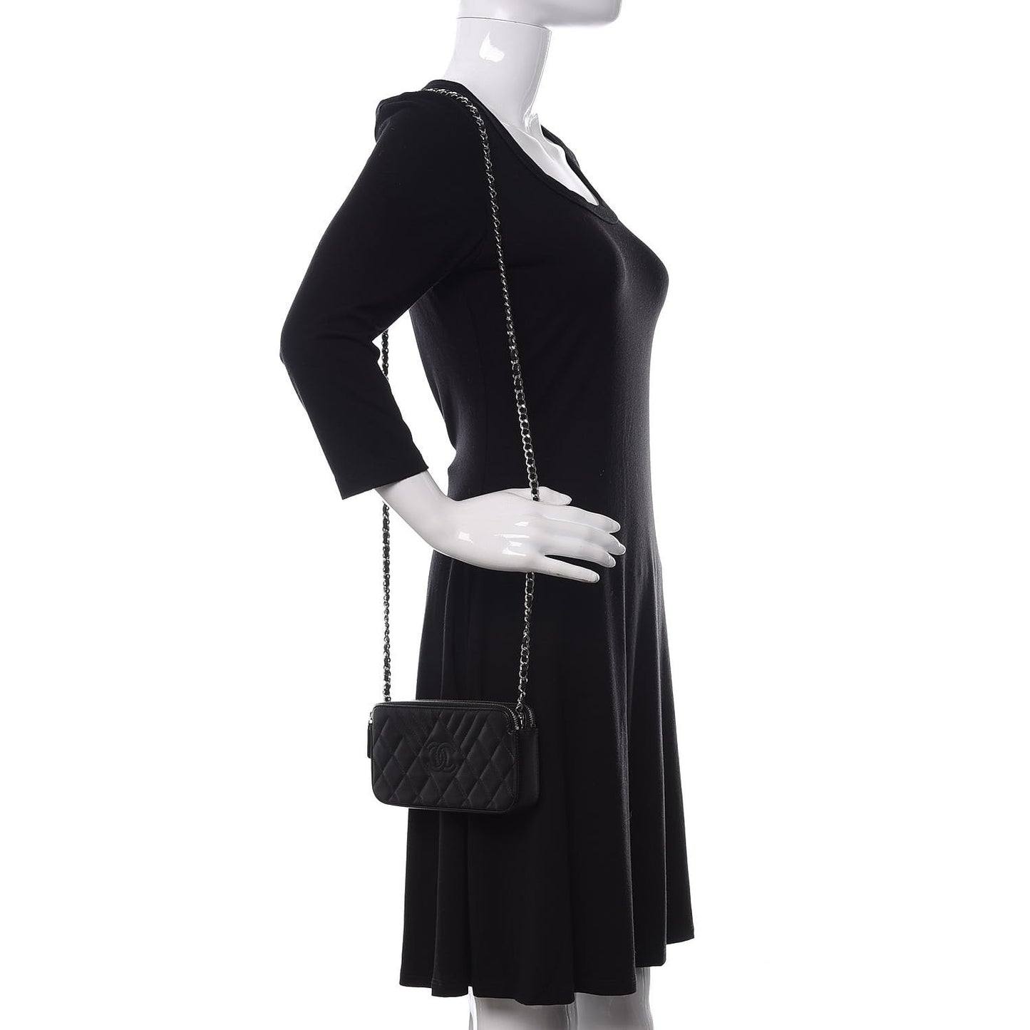 Caviar Quilted Diamond Small CC Duo Clutch With Chain Black