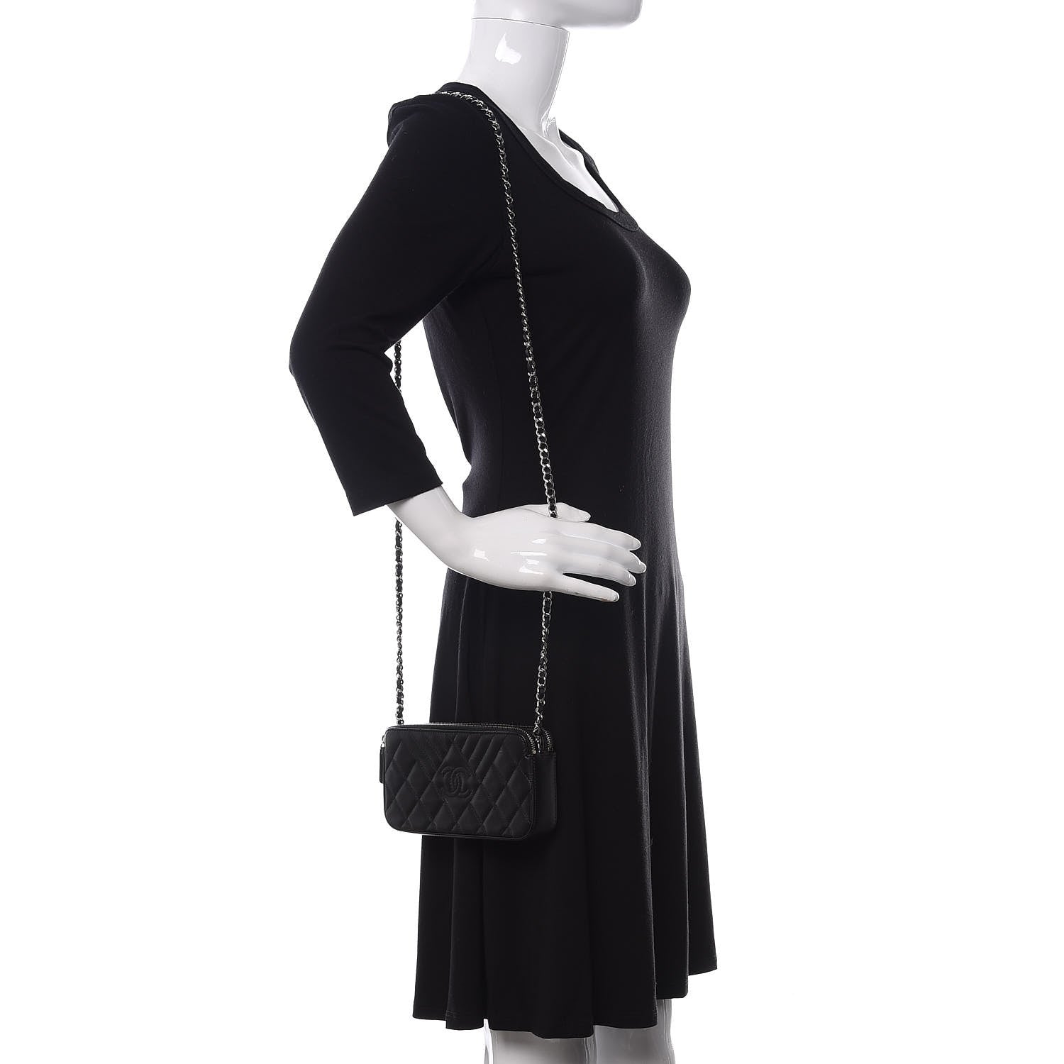 Chanel Caviar Quilted Diamond Small CC Duo Clutch With Chain Black 2 of 12