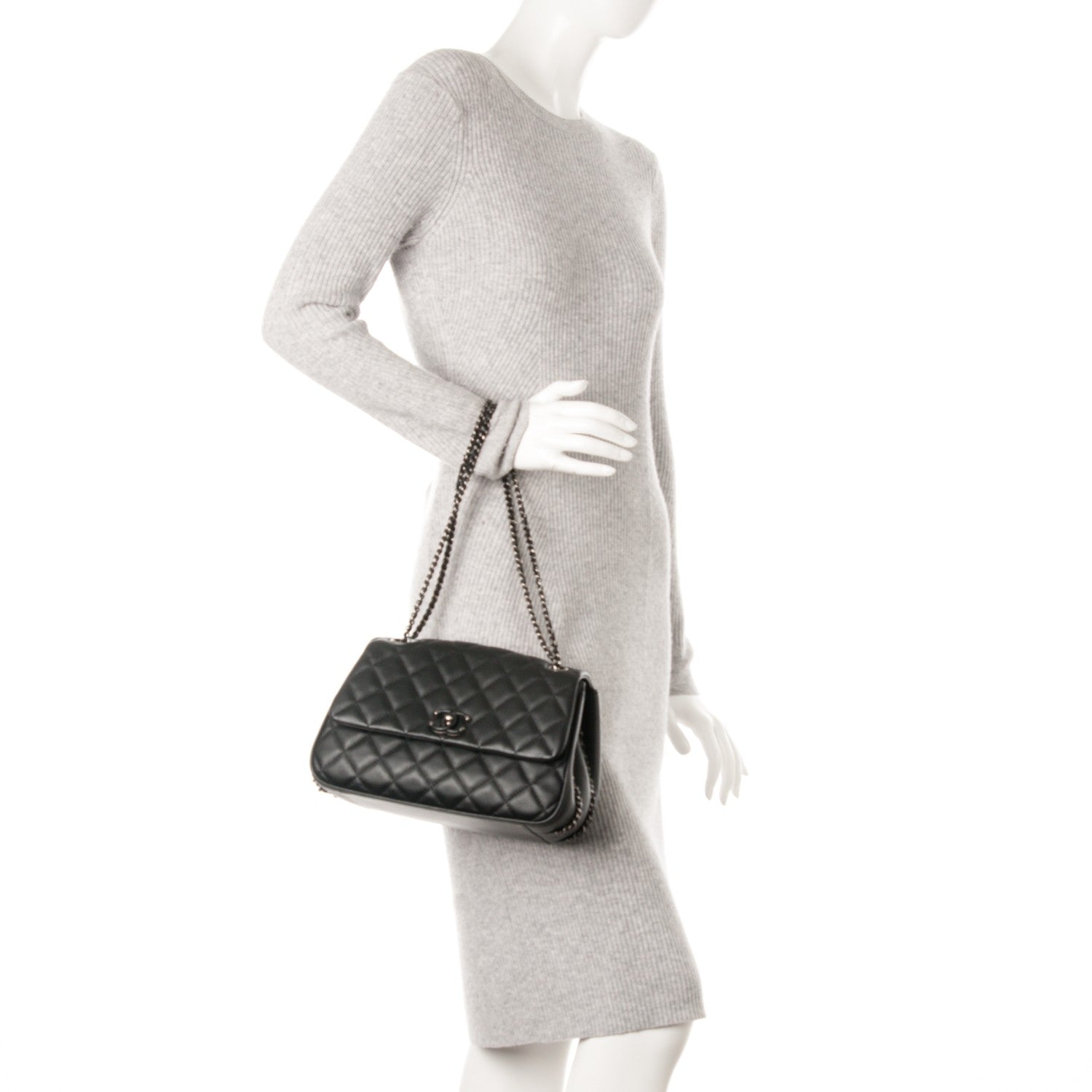Chanel Calfskin Quilted Medium Frame In Chain Flap Black 2 of 7