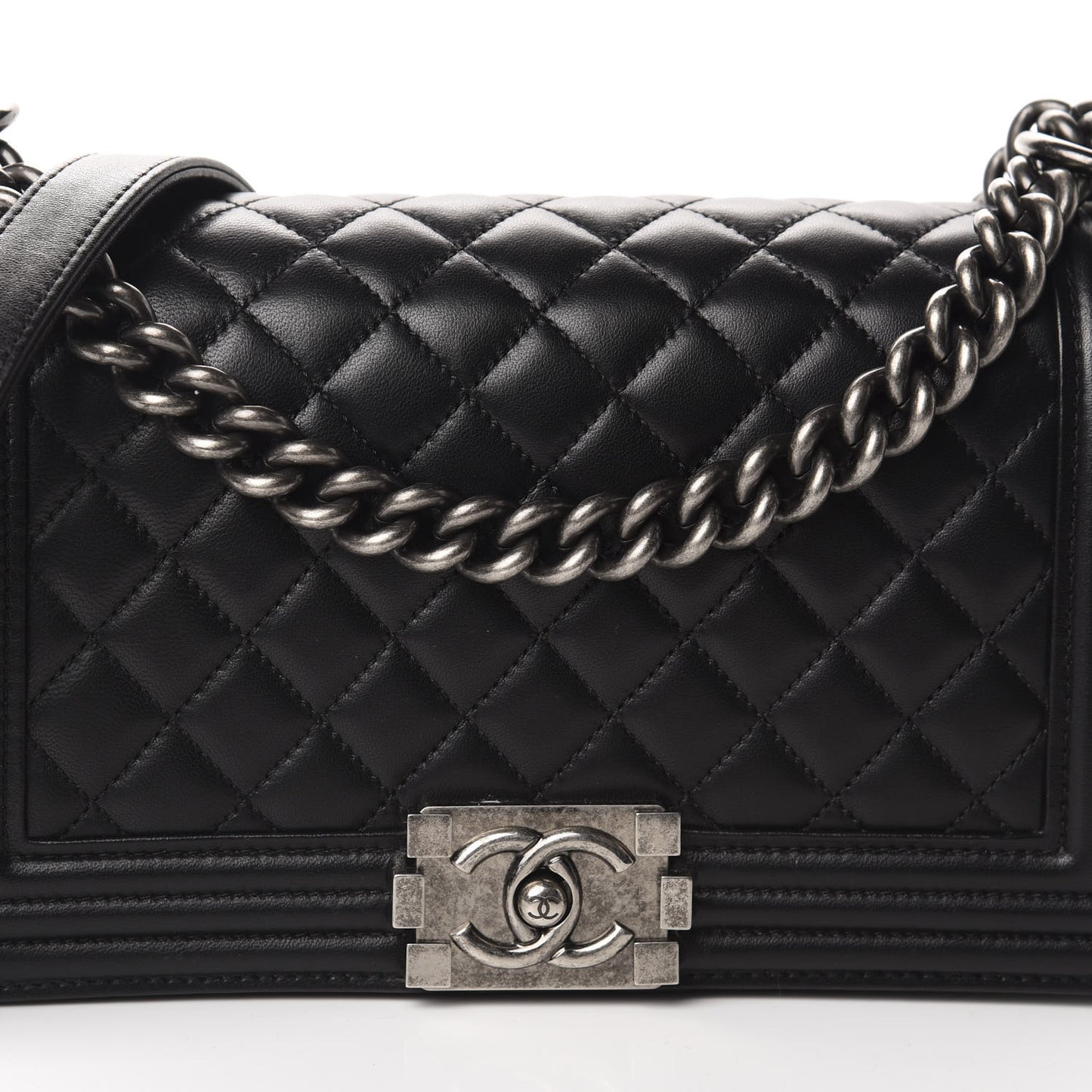 Lambskin Quilted Medium Boy Flap Black