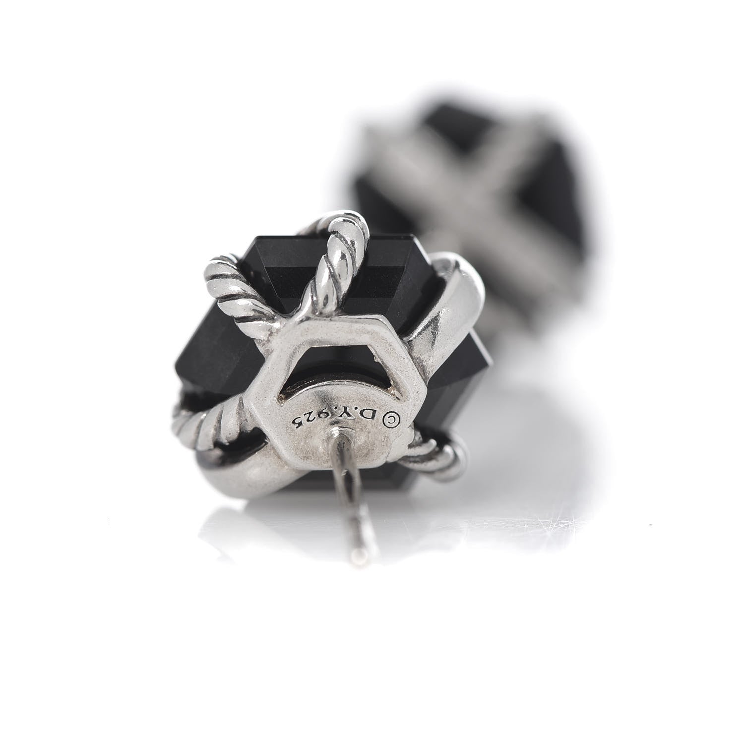 David Yurman Sterling Silver Diamond Black Onyx 11mm Cable Wrap Earrings 4 of 4