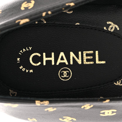 Chanel Lambskin Patent Calfskin Printed CC Cap Toe Ballerina Flats 38.5 Black Gold 7 of 10
